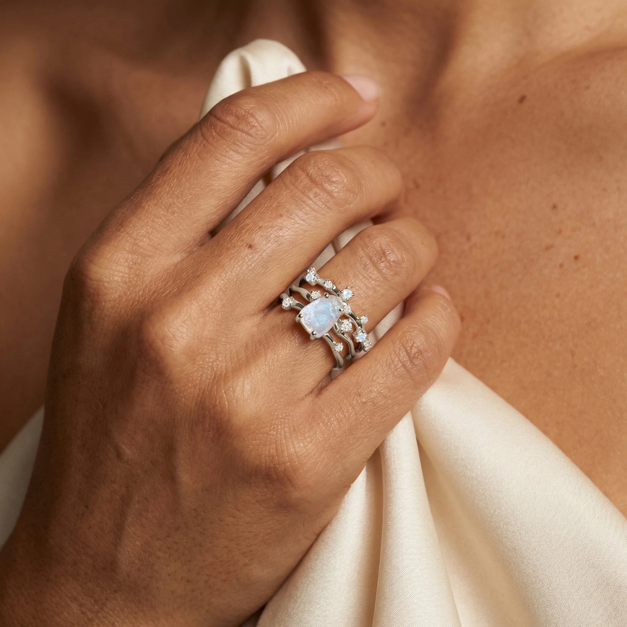 Moonstone Lab Diamond Flow Ring & Stardust Band - Image 12