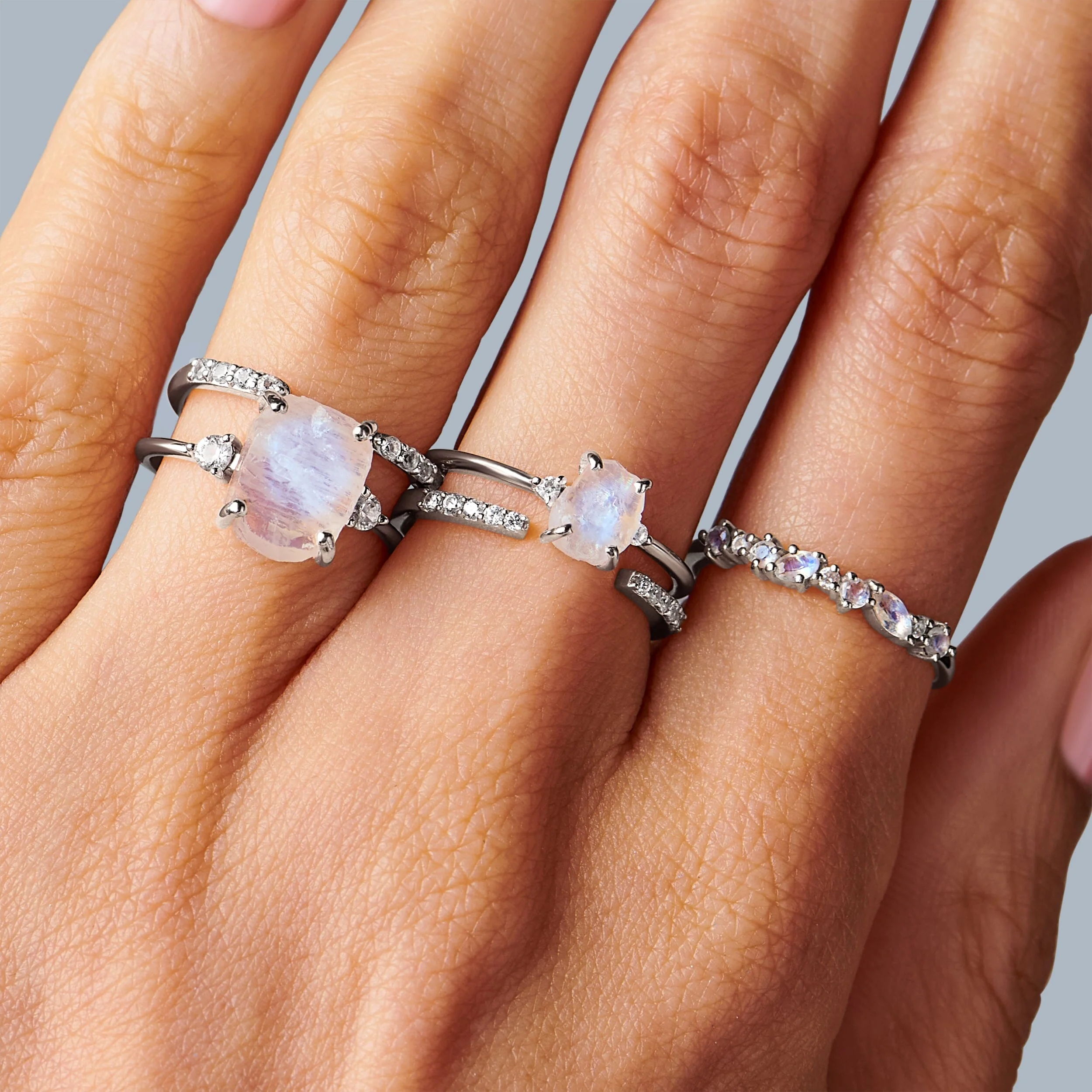 Moonstone Lab Diamond Ring - Petite Raw Allure - Image 10