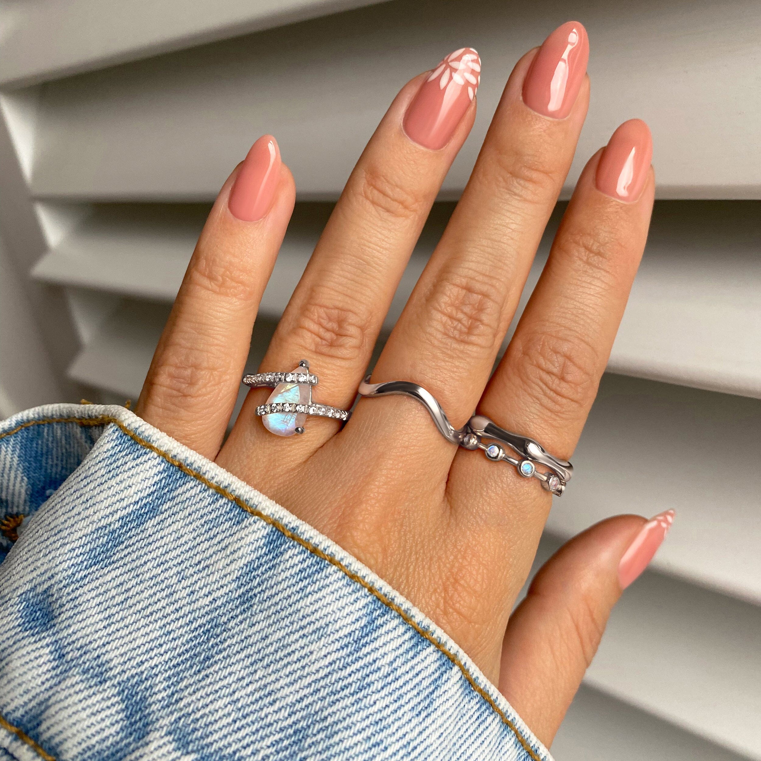 Moonstone White Zircon Ring - Bypass - Image 11