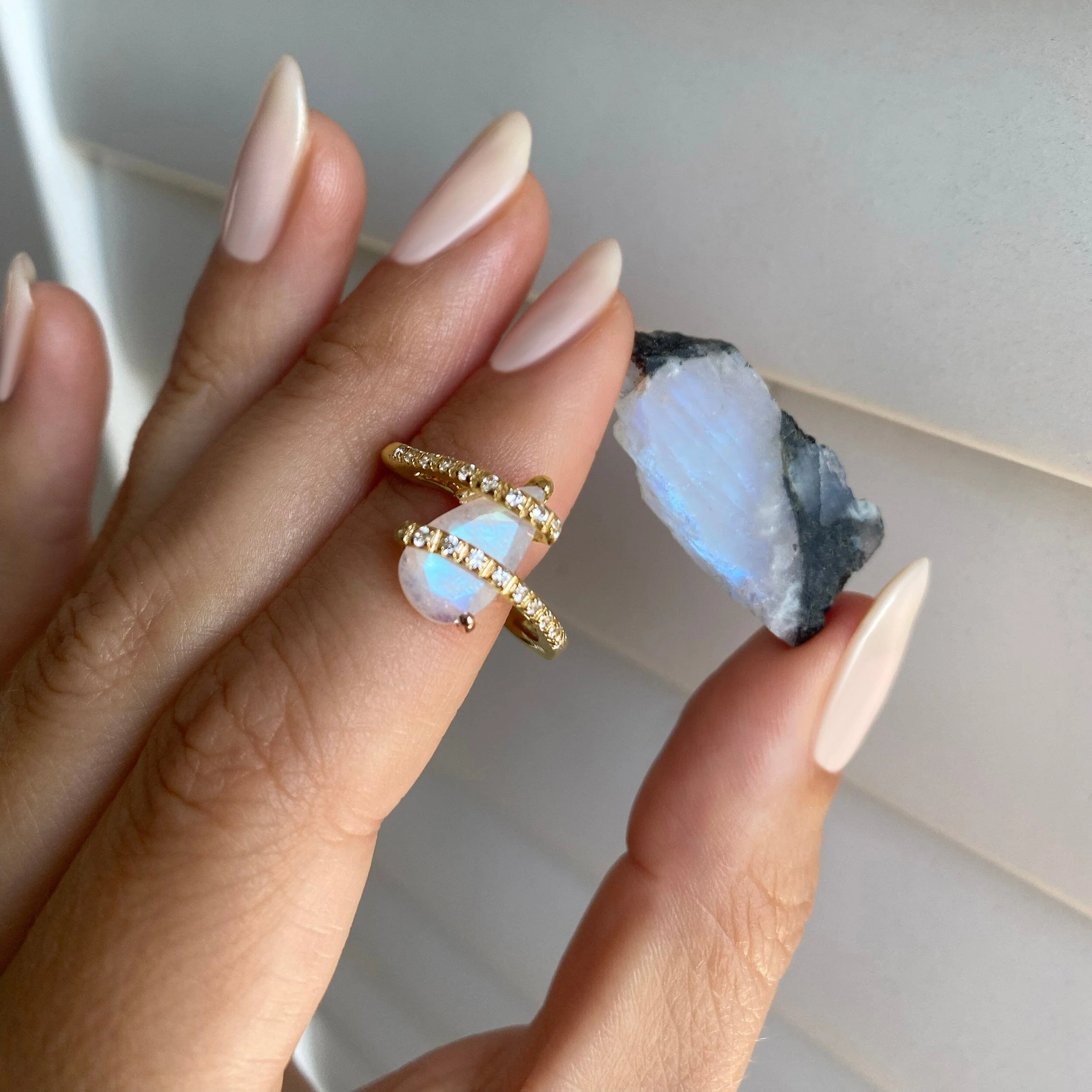 Moonstone White Zircon Ring - Bypass - Image 14