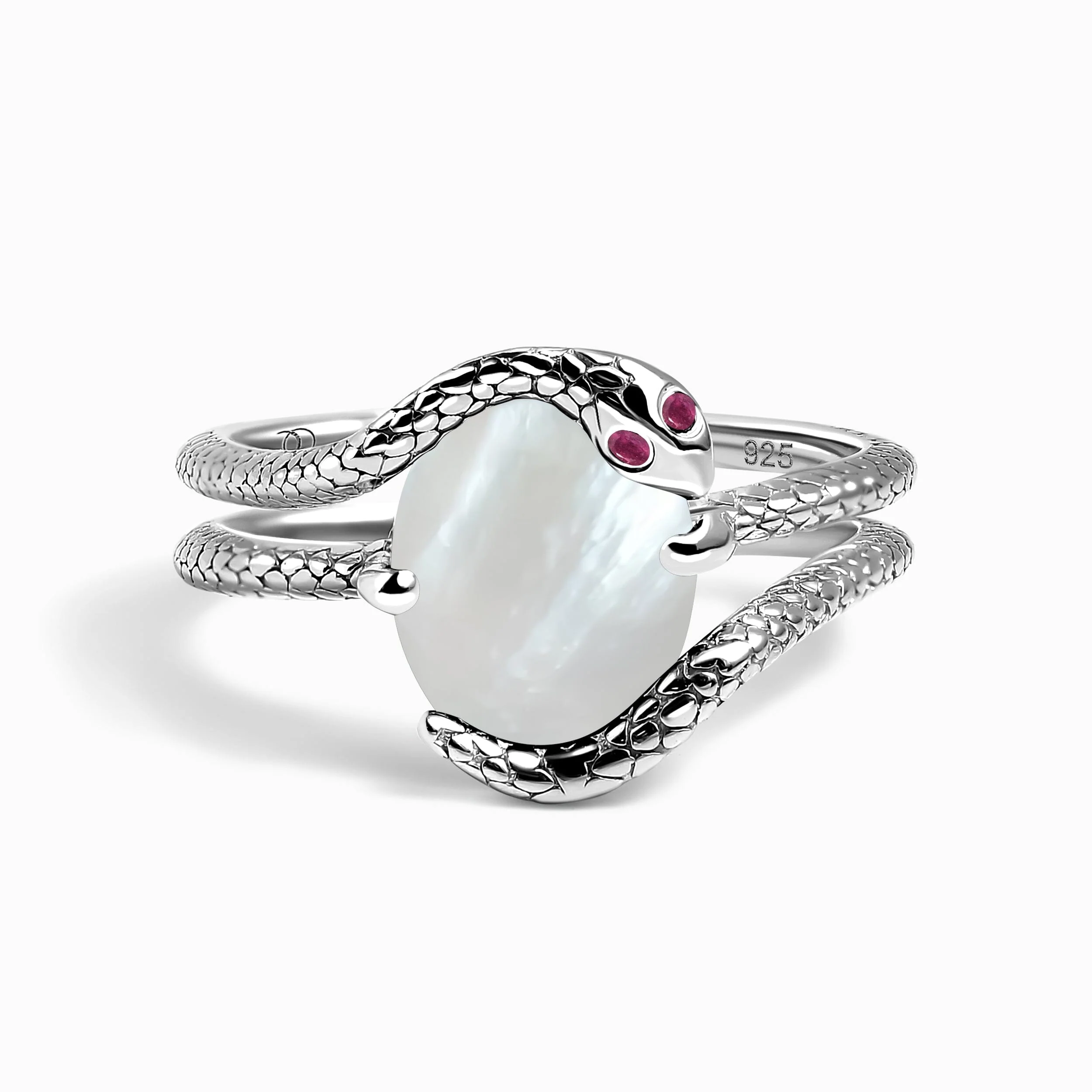 Mother of Pearl Ruby Ring - Serpent of Femininity