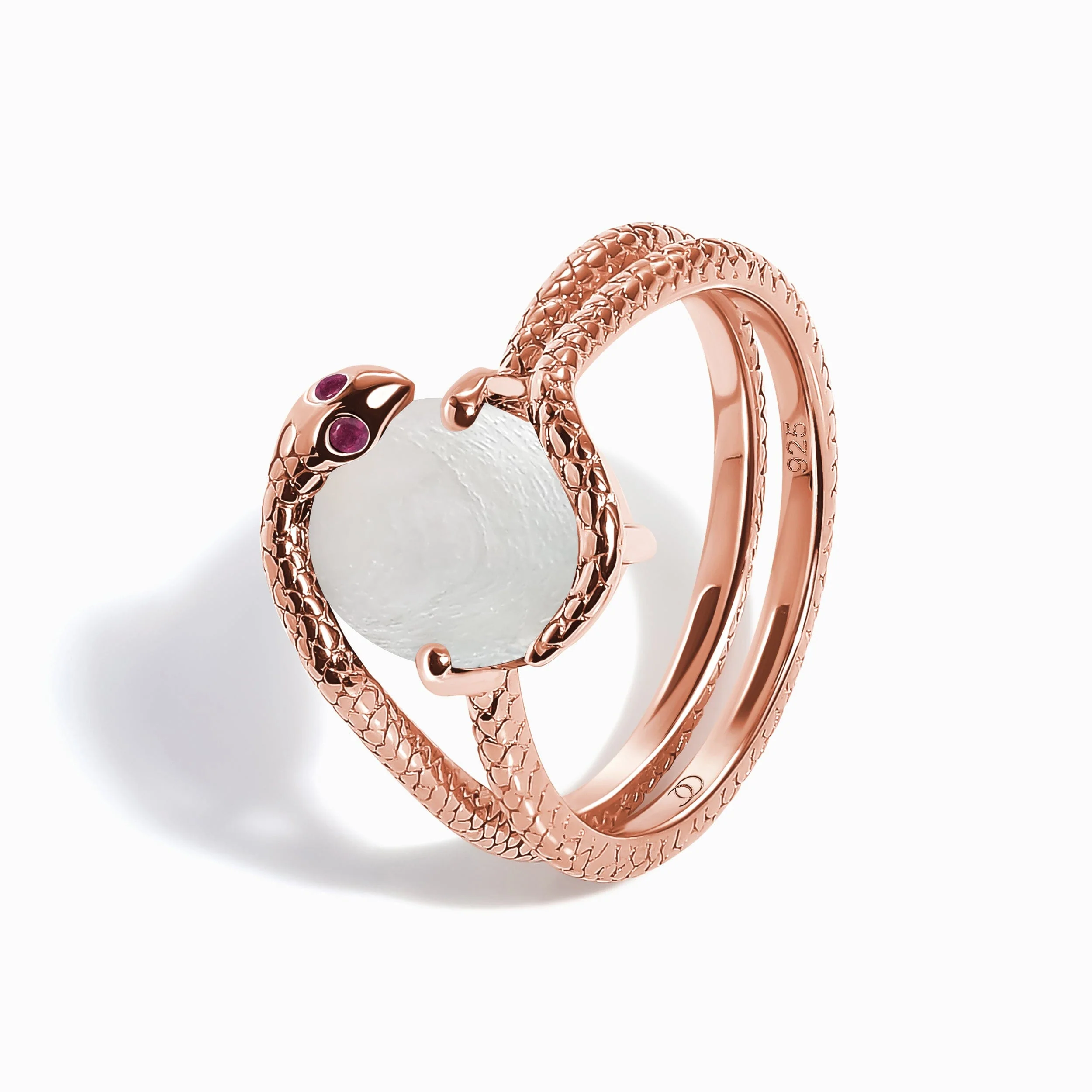 Mother of Pearl Ruby Ring - Serpent of Femininity - Image 9