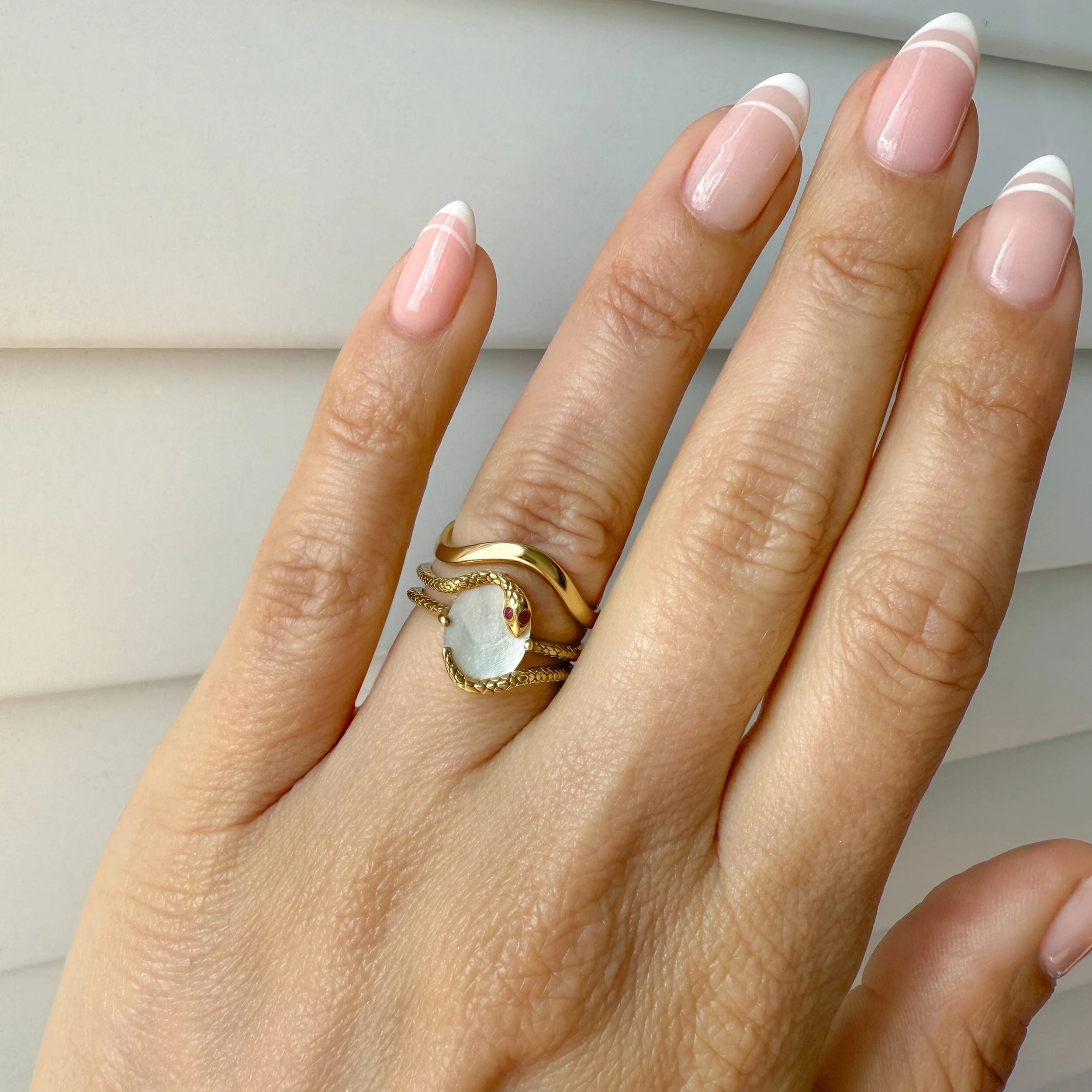 Mother of Pearl Ruby Serpent Ring & Waves Band - Image 17