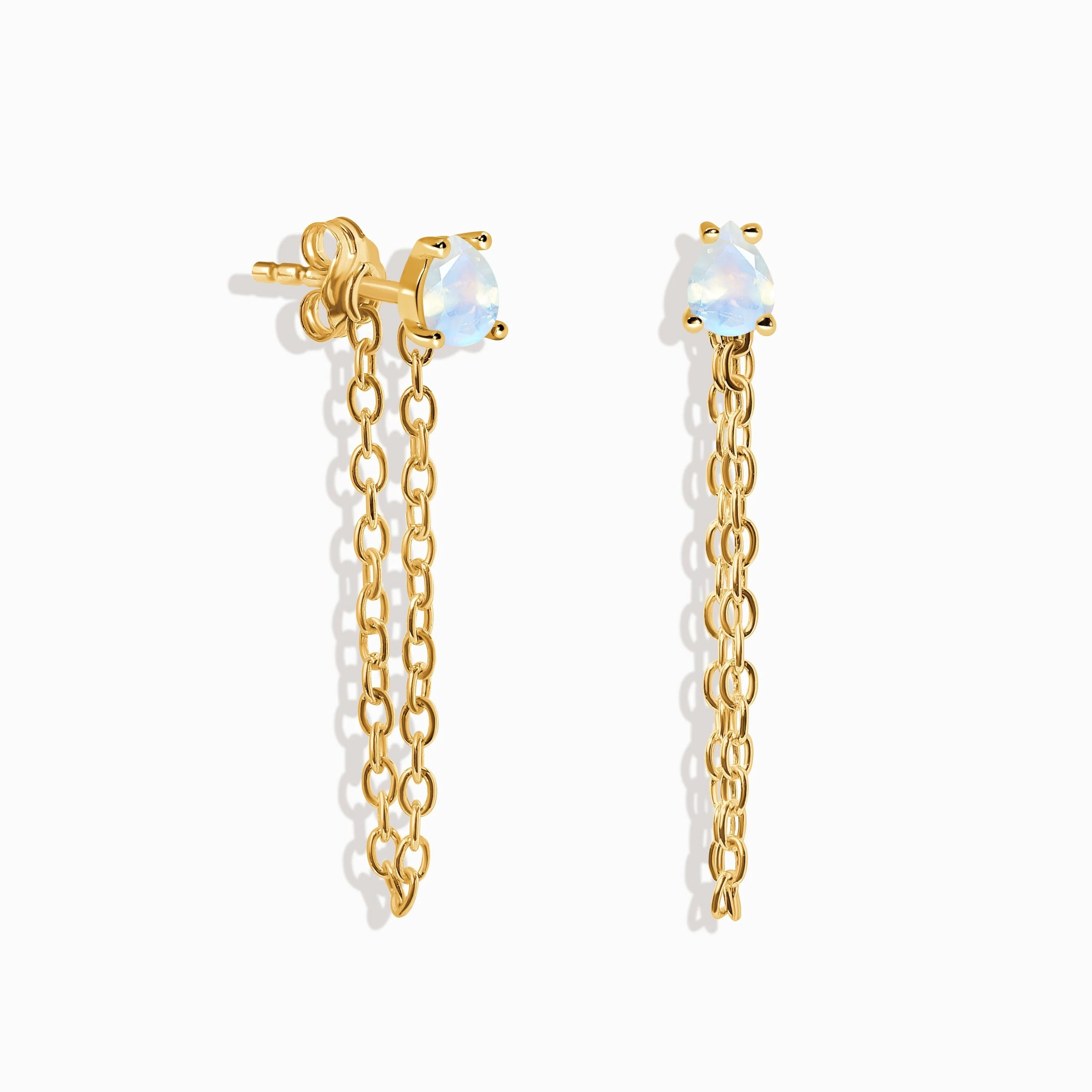 Petite Teardrop Moonstone Studs & Chain Set - Image 3