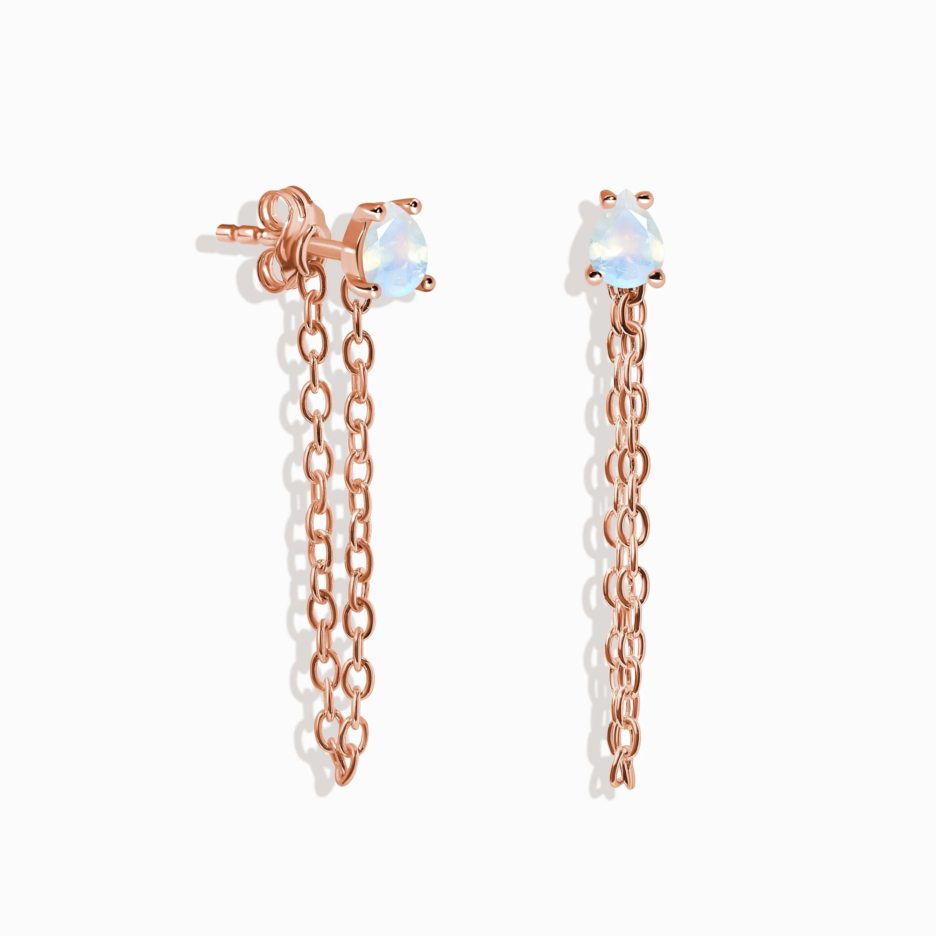 Petite Teardrop Moonstone Studs & Chain Set - Image 5
