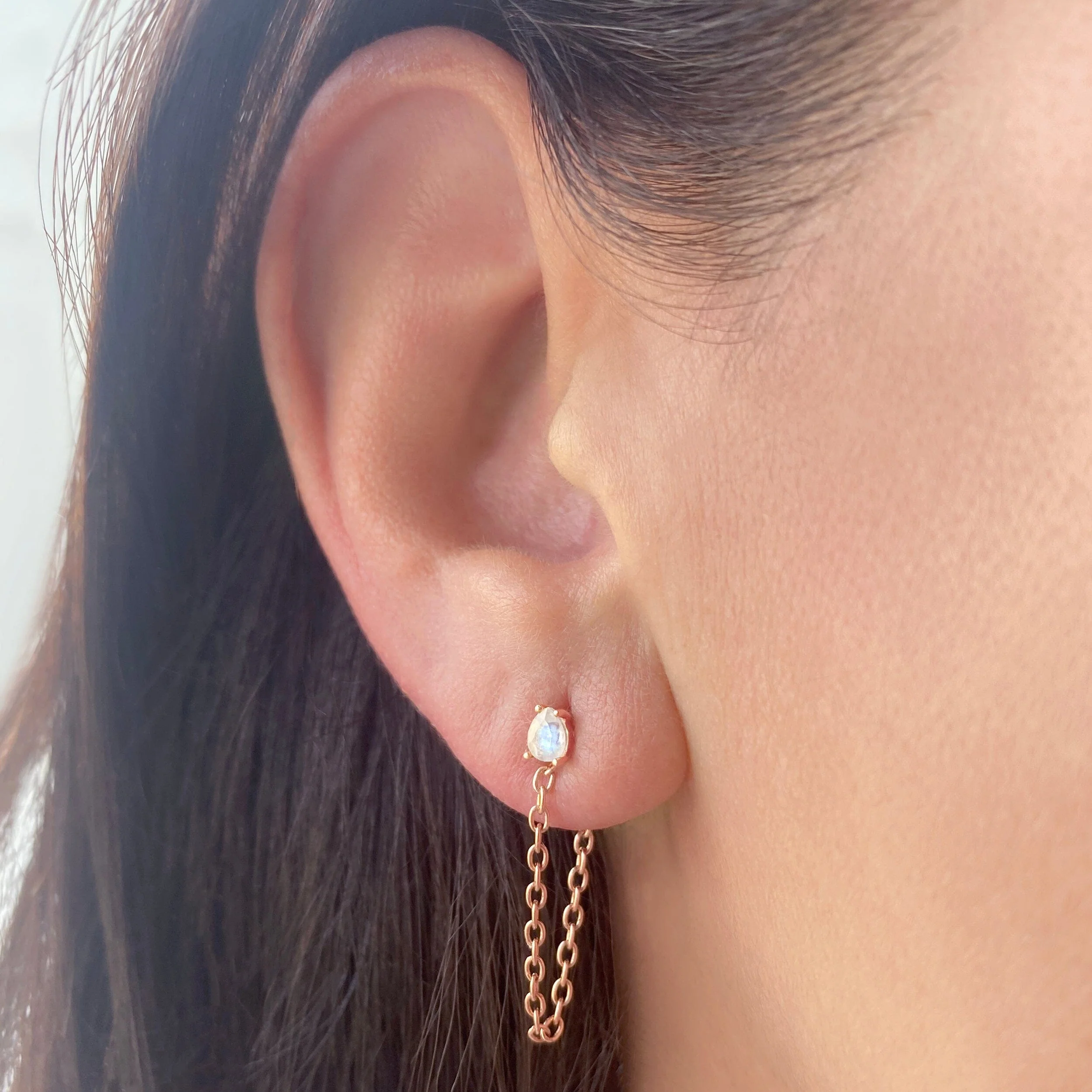 Petite Teardrop Moonstone Studs & Chain Set - Image 6