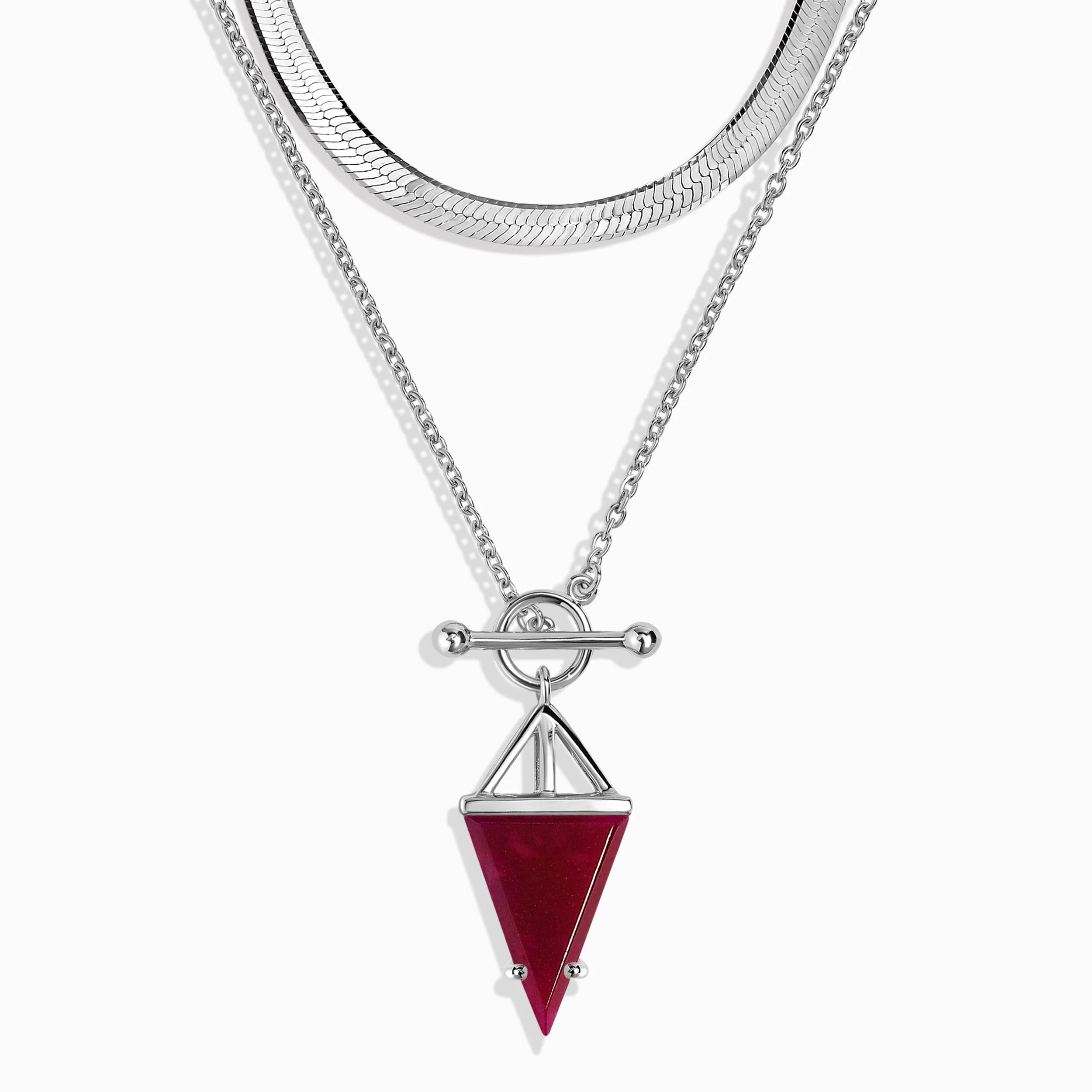 Pink Quartz Heroine T-Lock Necklace & Herringbone Chain