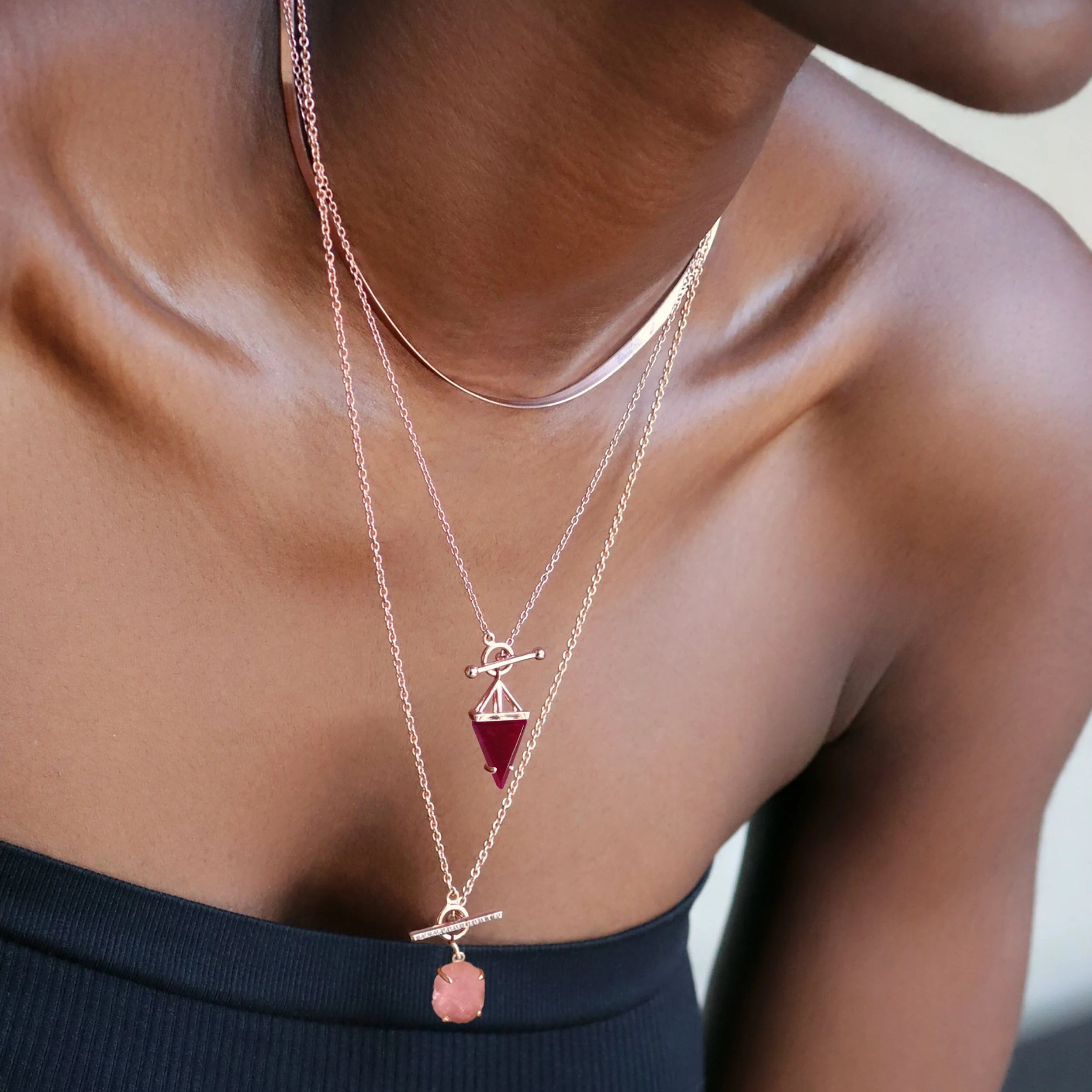 Pink Quartz Heroine T-Lock Necklace & Herringbone Chain - Image 11