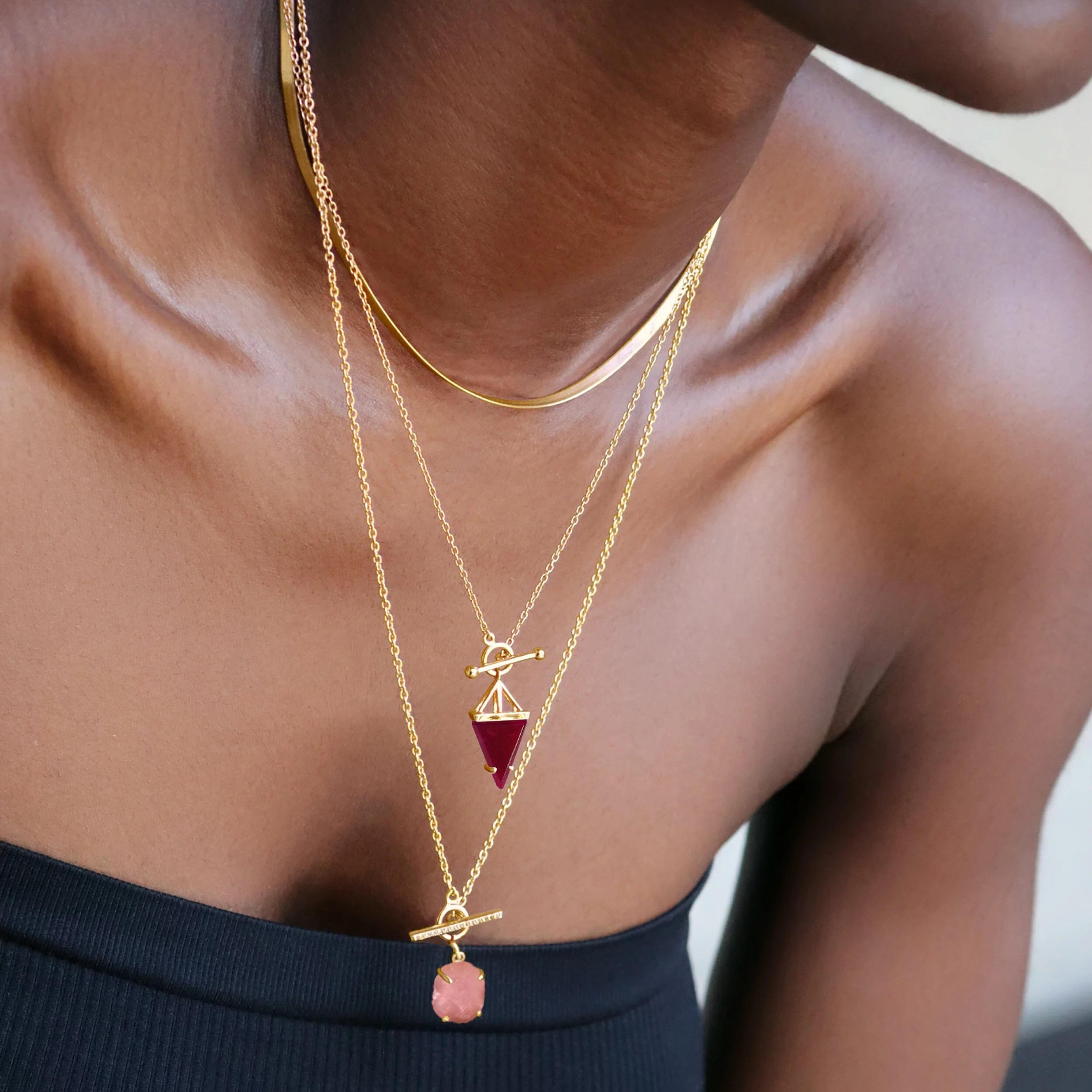 Pink Quartz Heroine T-Lock Necklace & Herringbone Chain - Image 13