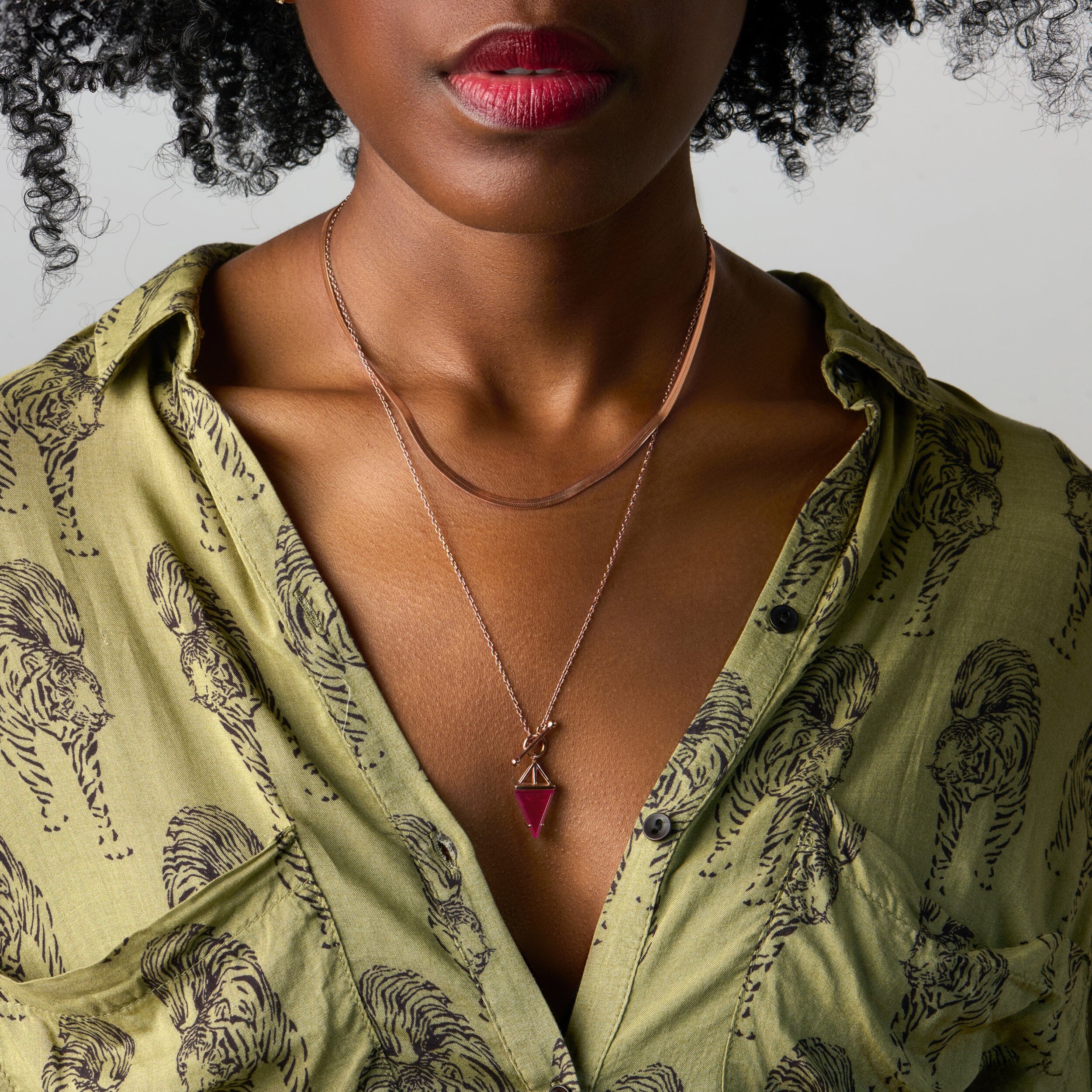 Pink Quartz Heroine T-Lock Necklace & Herringbone Chain - Image 4