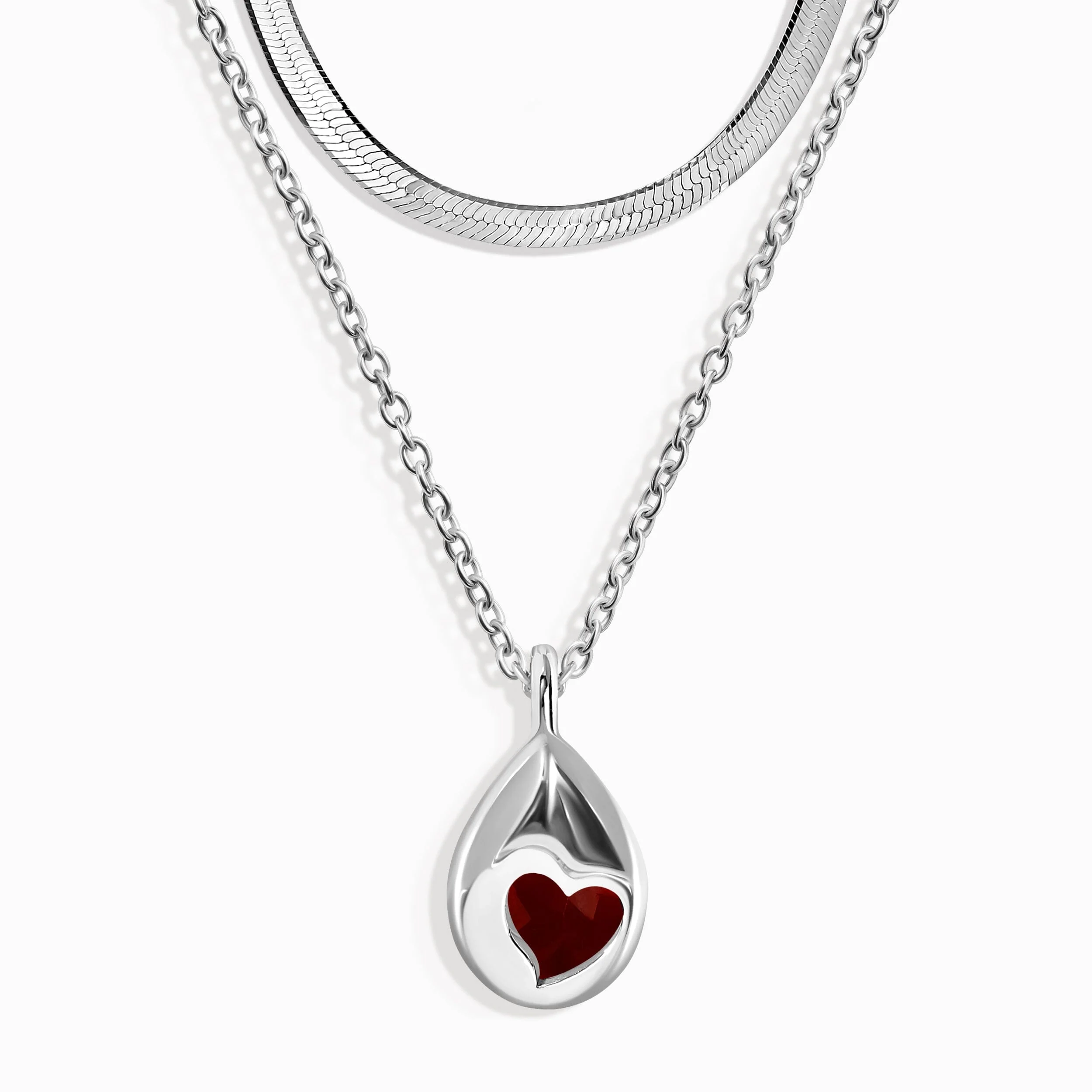 Pink Quartz Hidden Heart Necklace & Herringbone Chain - Image 2