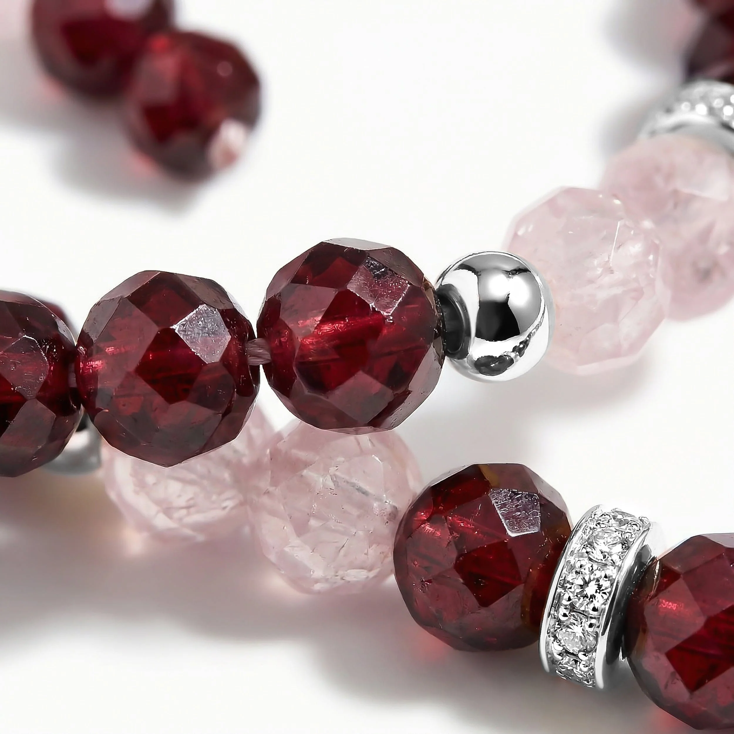Pink Quartz & Rose Quartz & Garnet Beads Divina Necklace - Enfolded - Image 12