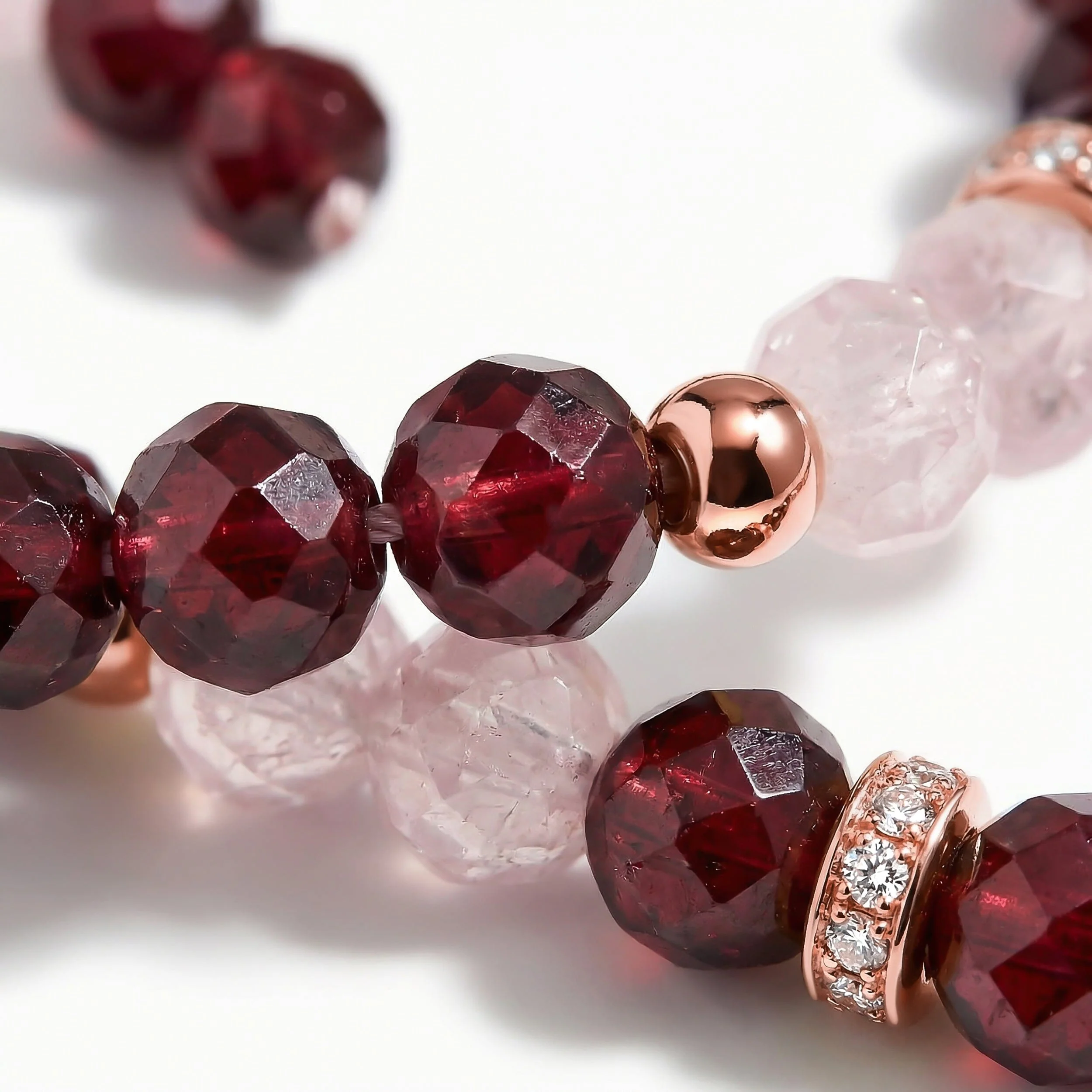 Pink Quartz & Rose Quartz & Garnet Beads Divina Necklace - Enfolded - Image 13