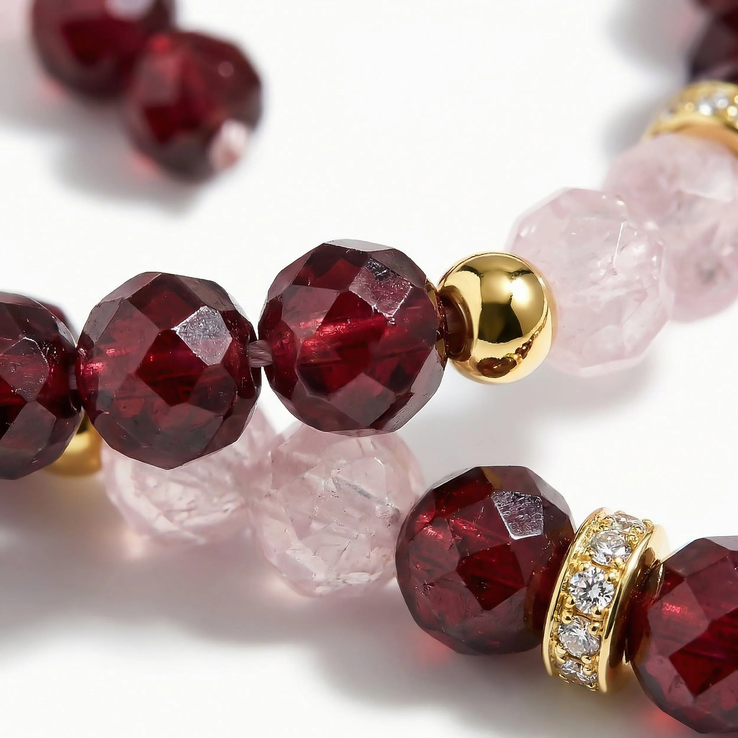 Pink Quartz & Rose Quartz & Garnet Beads Divina Necklace - Enfolded - Image 14