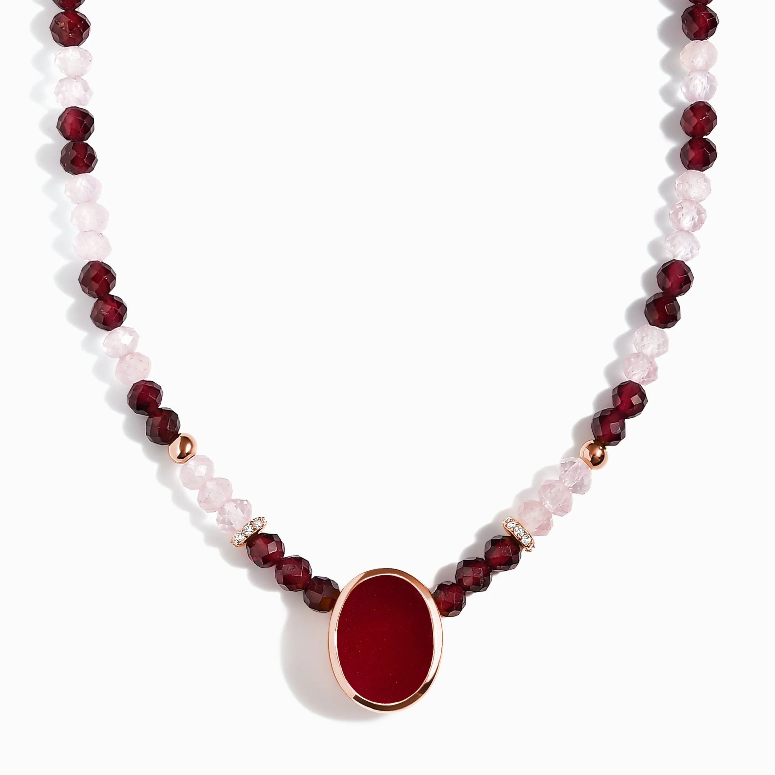 Pink Quartz & Rose Quartz & Garnet Beads Divina Necklace - Enfolded - Image 3
