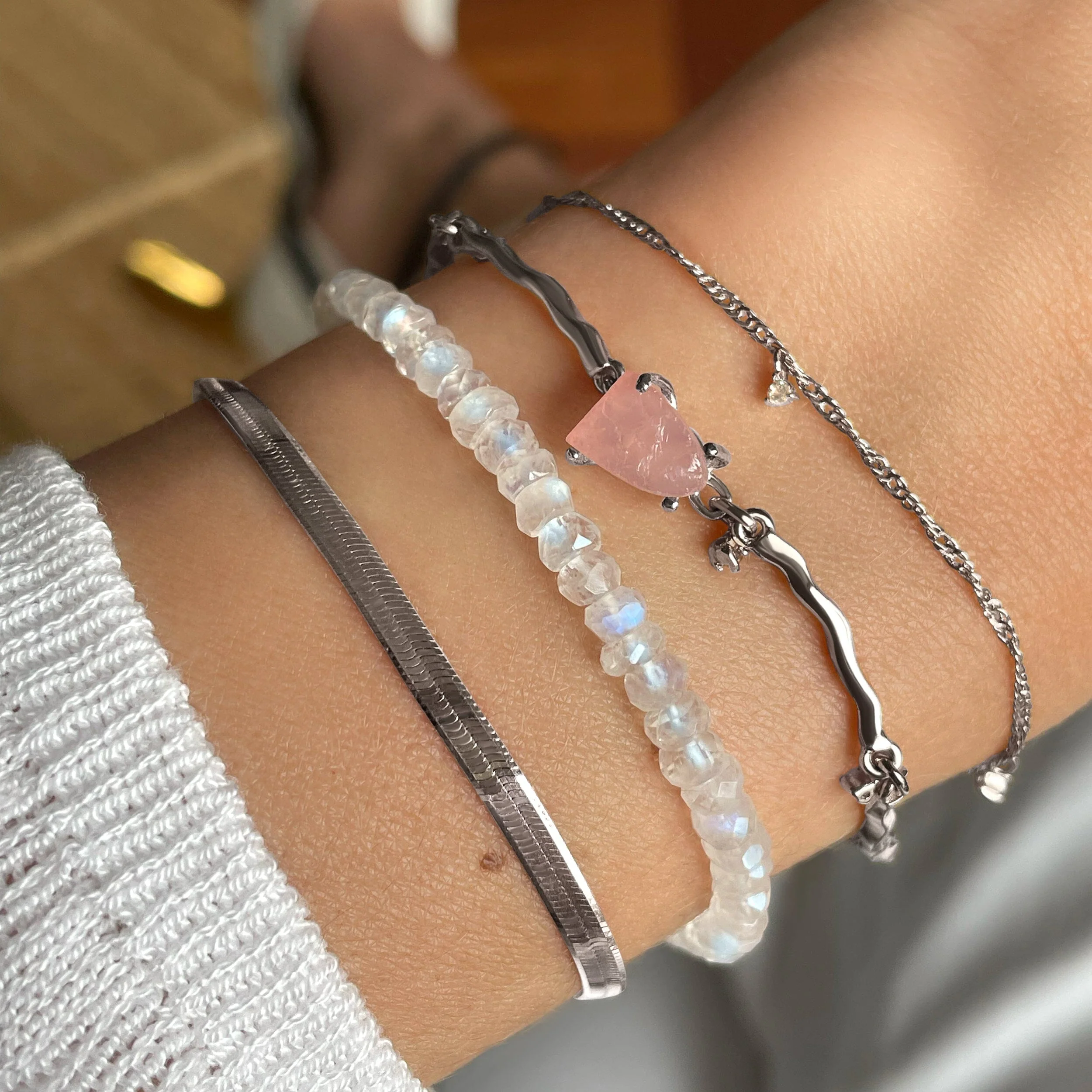 Raw Crystal Bracelet - Flow Rose Quartz - Image 3
