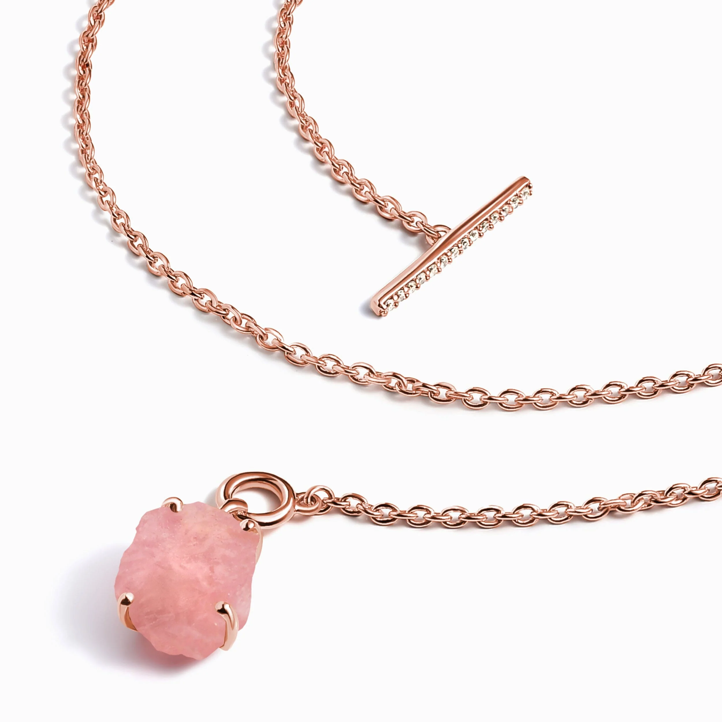 Raw Crystal Necklace - Rose Quartz T-Lock - Image 11