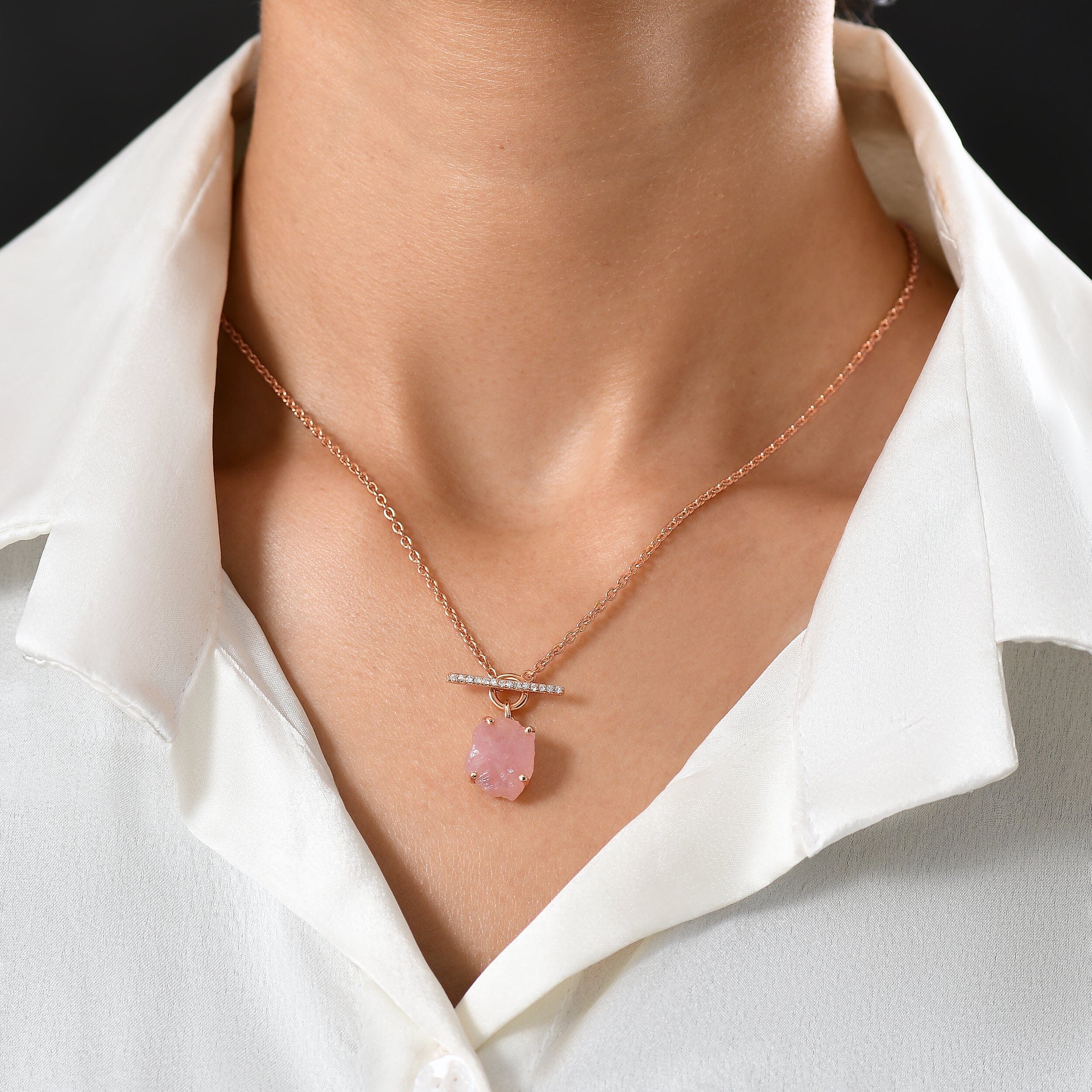 Raw Crystal Necklace - Rose Quartz T-Lock - Image 4