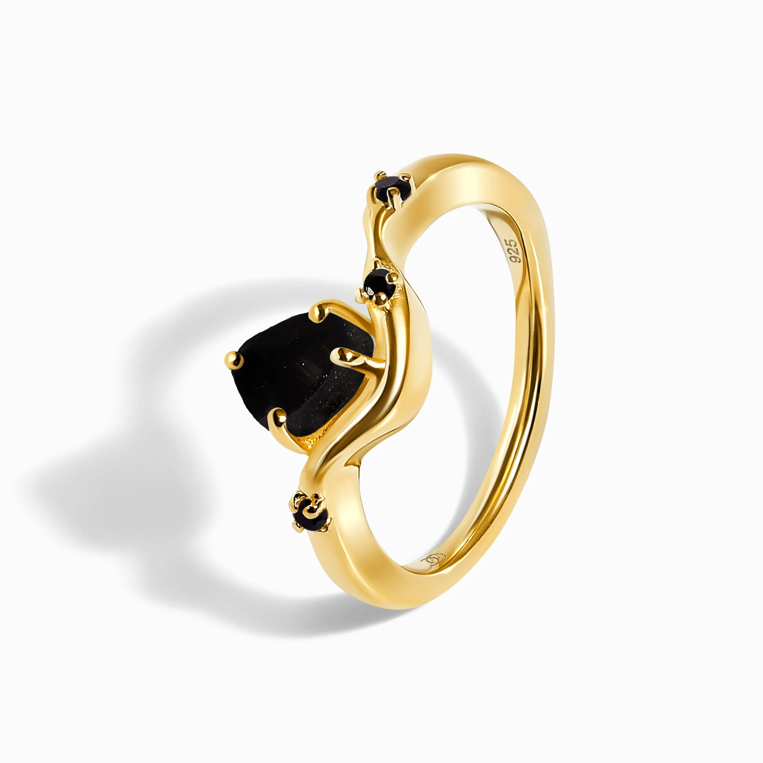 Raw Crystal Ring - Black Obsidian Black Spinel Arc of Origin - Image 9