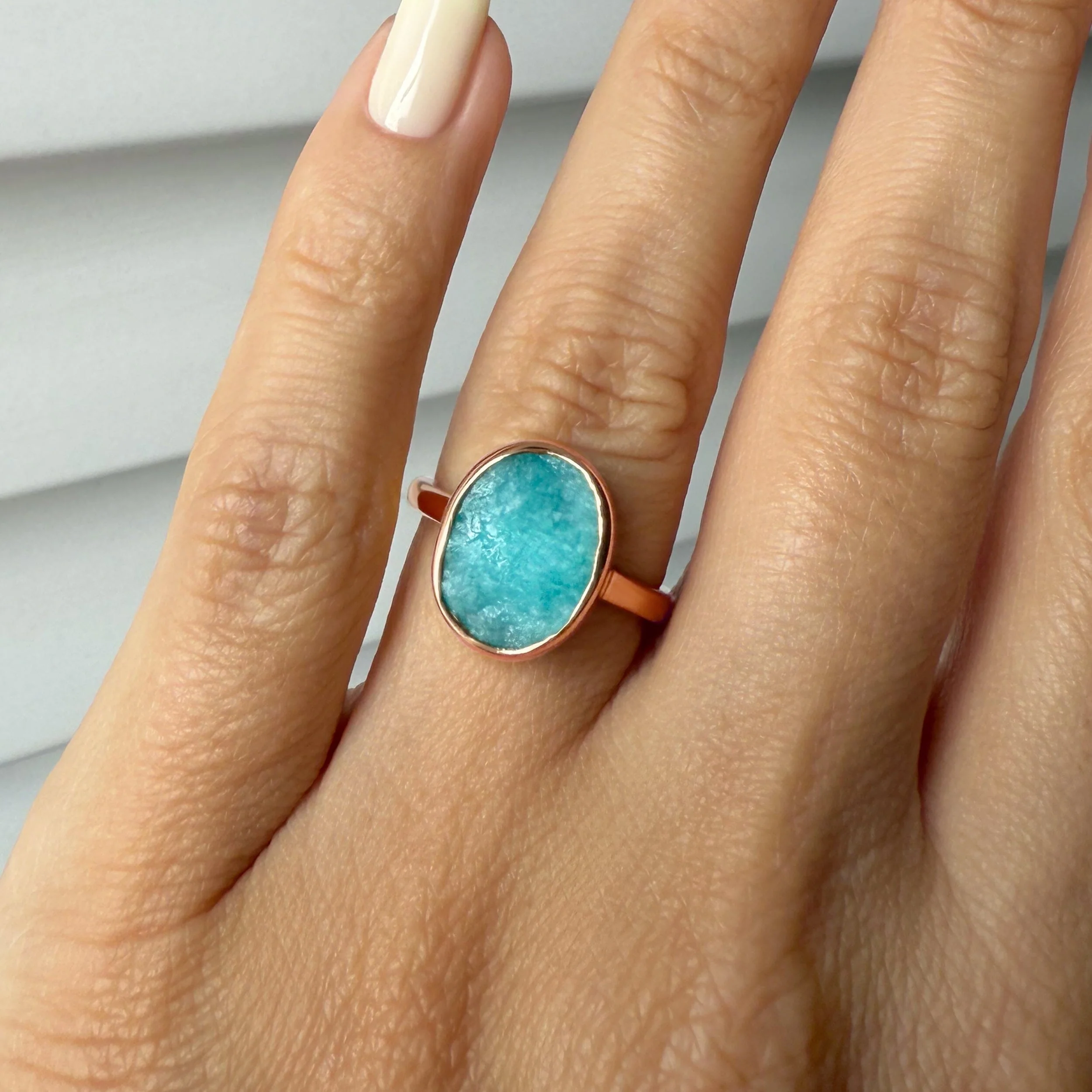 Raw Crystal Ring - Enfolded Amazonite - Image 4