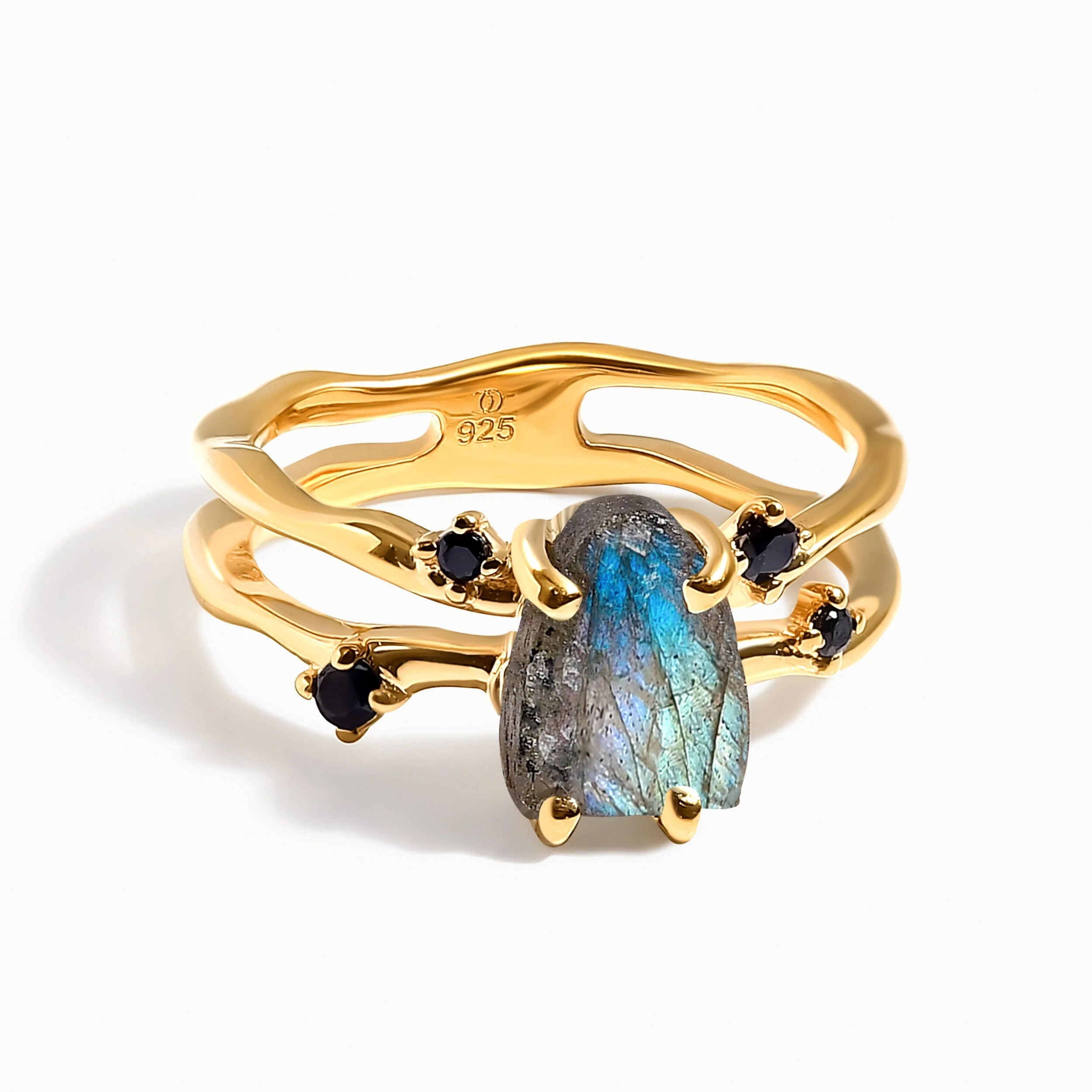 Raw Crystal Ring - Flow Labradorite Black Spinel - Image 5