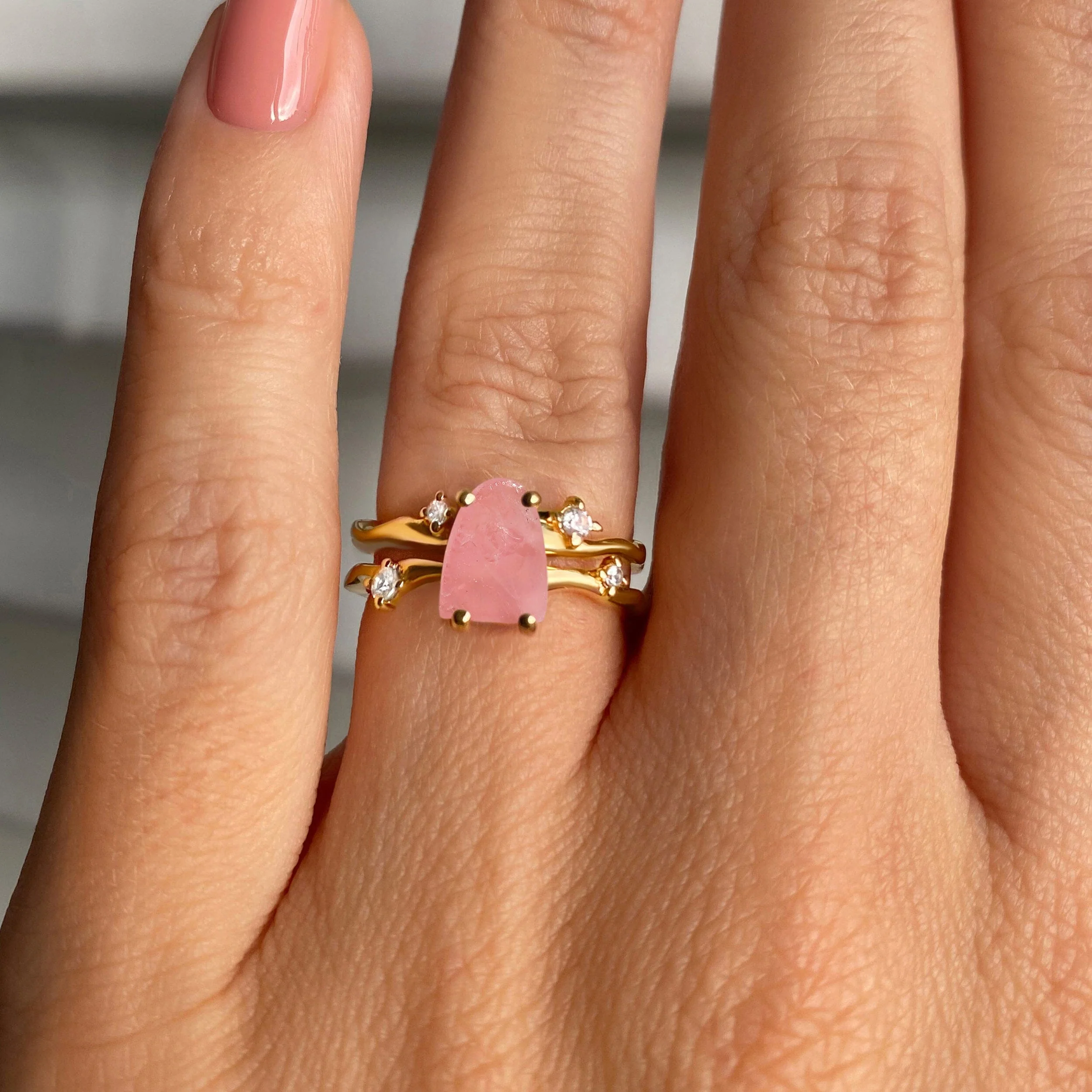 Raw Crystal Ring - Flow Rose Quartz - Image 6