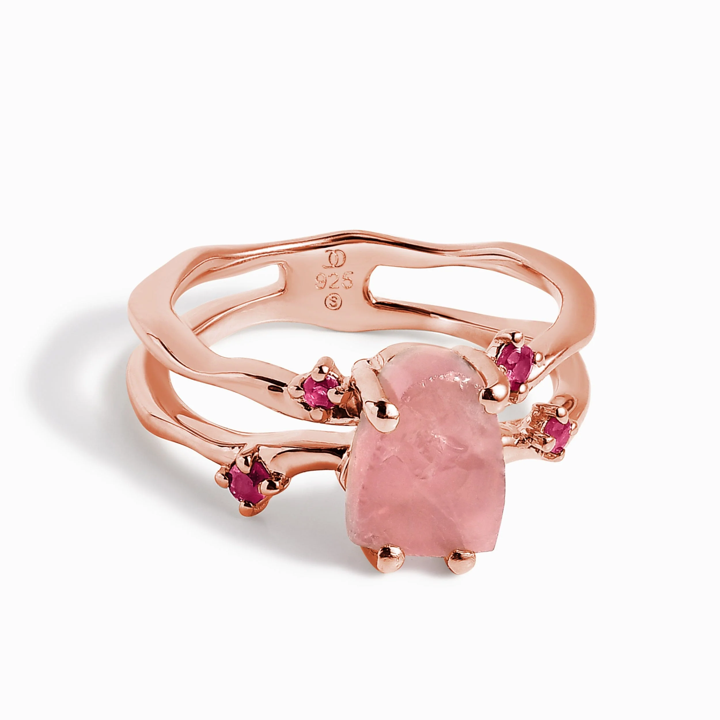 Raw Crystal Ring - Flow Rose Quartz Ruby - Image 3