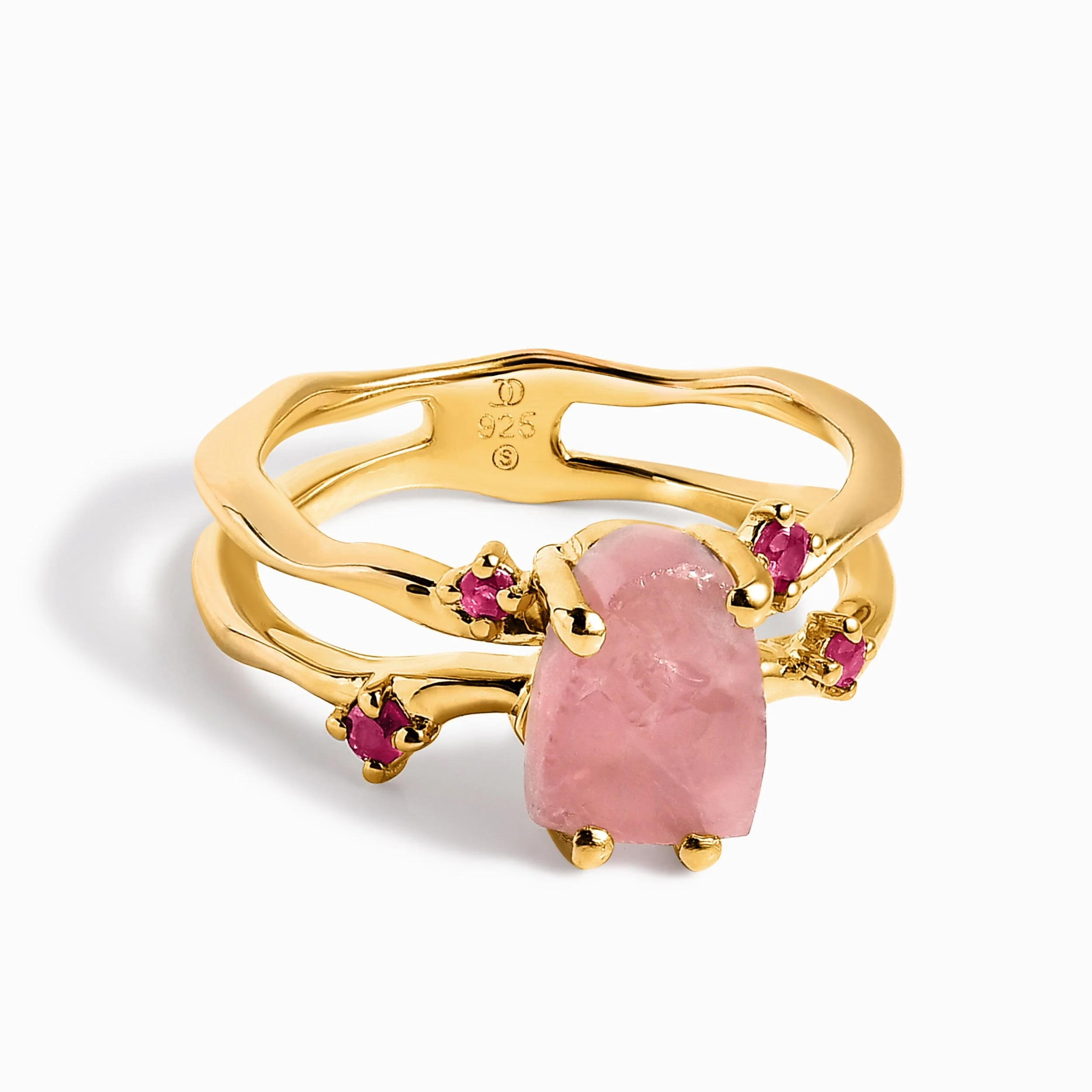 Raw Crystal Ring - Flow Rose Quartz Ruby - Image 5