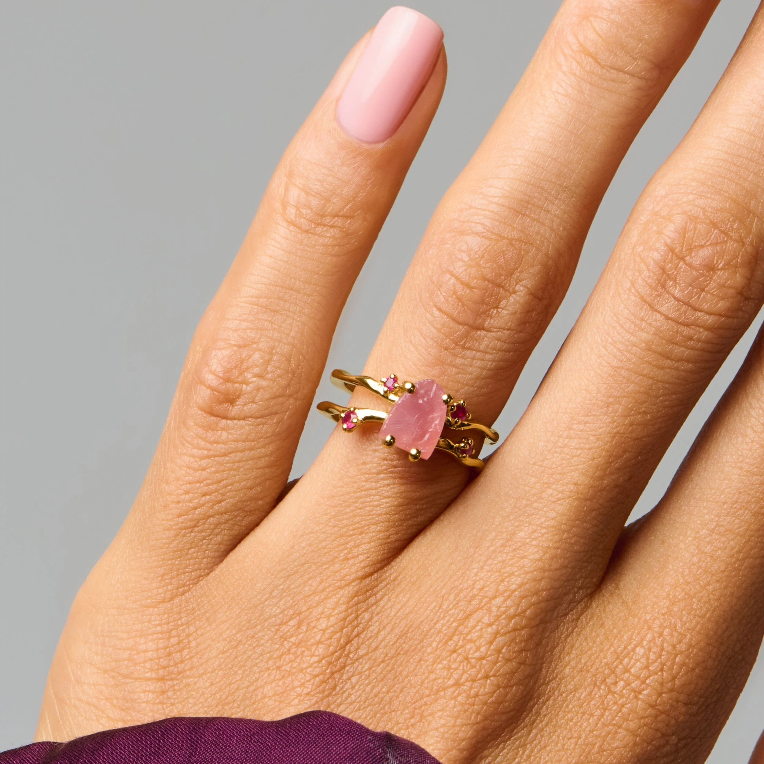 Raw Crystal Ring - Flow Rose Quartz Ruby - Image 6