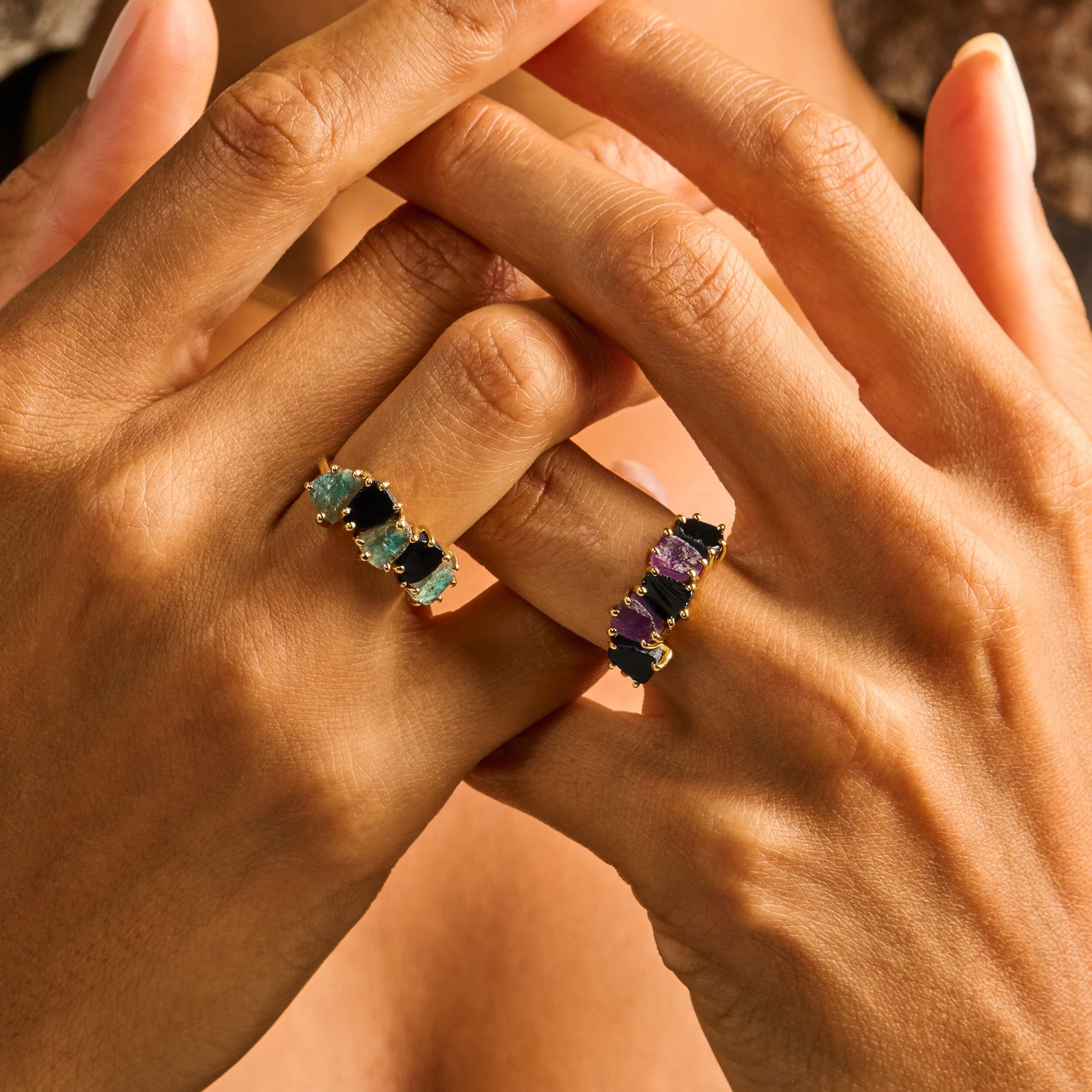 Raw Crystal Ring - Luminous Black Obsidian & Amethyst - Image 16