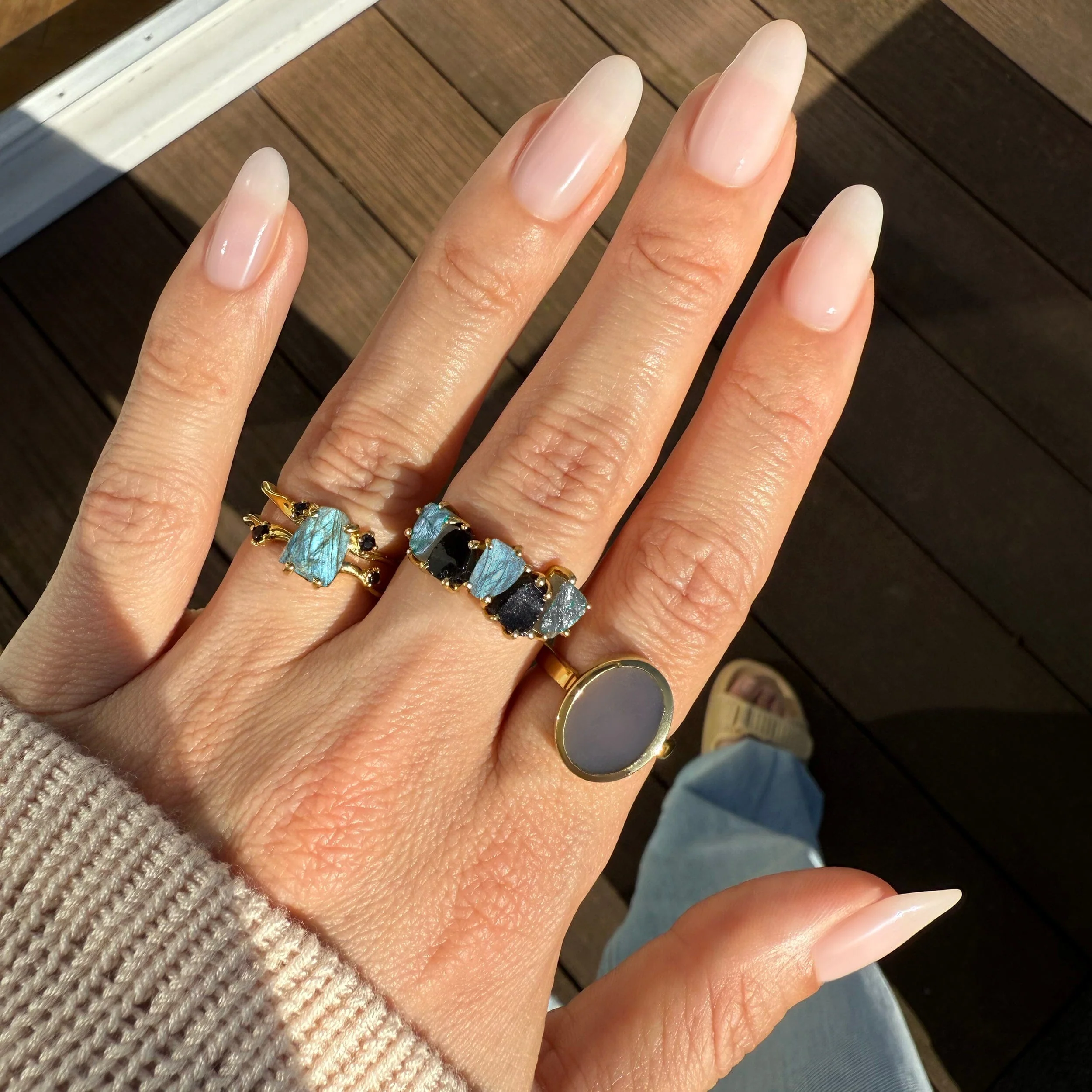 Raw Crystal Ring - Luminous Labradorite & Black Obsidian - Image 16