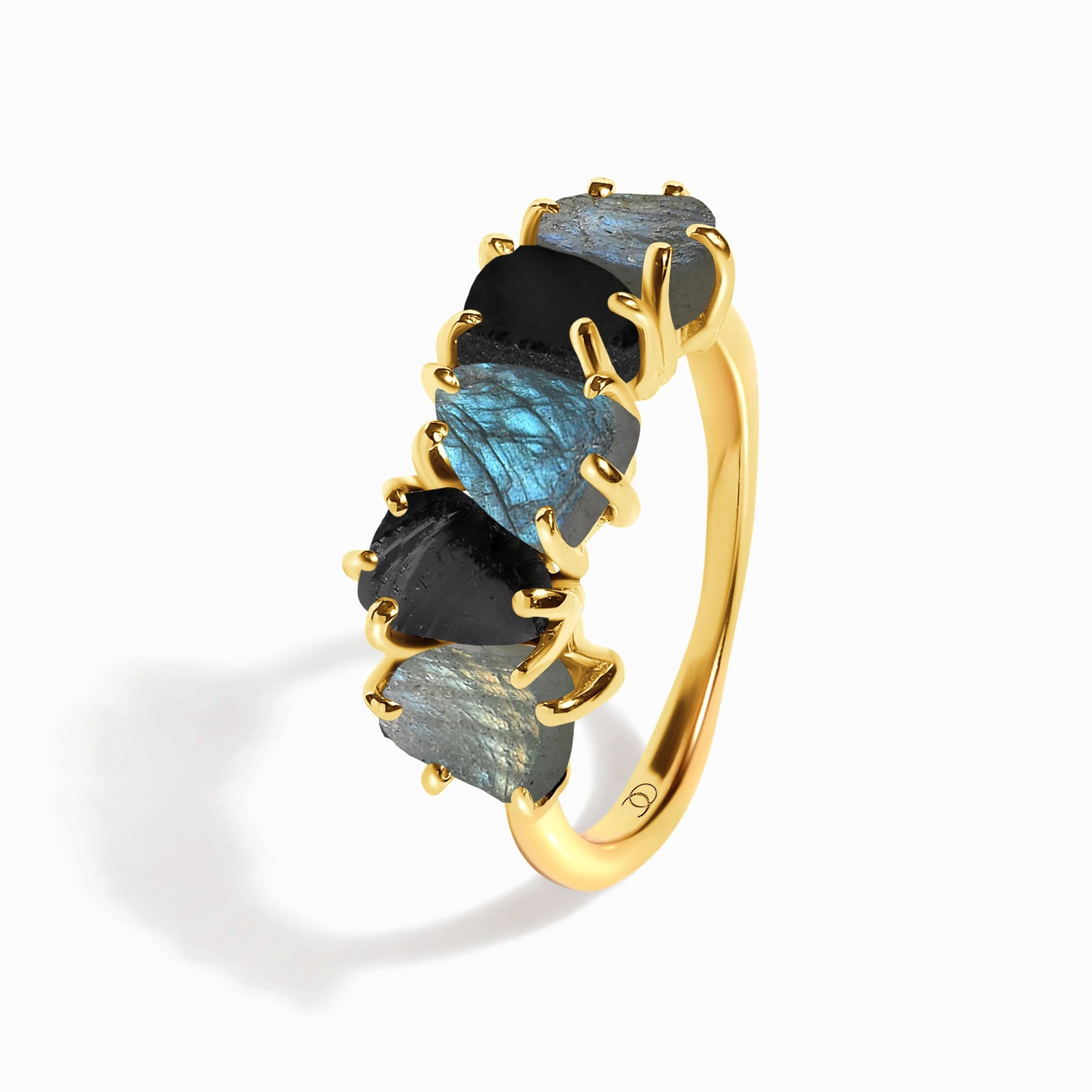 Raw Crystal Ring - Luminous Labradorite & Black Obsidian - Image 17