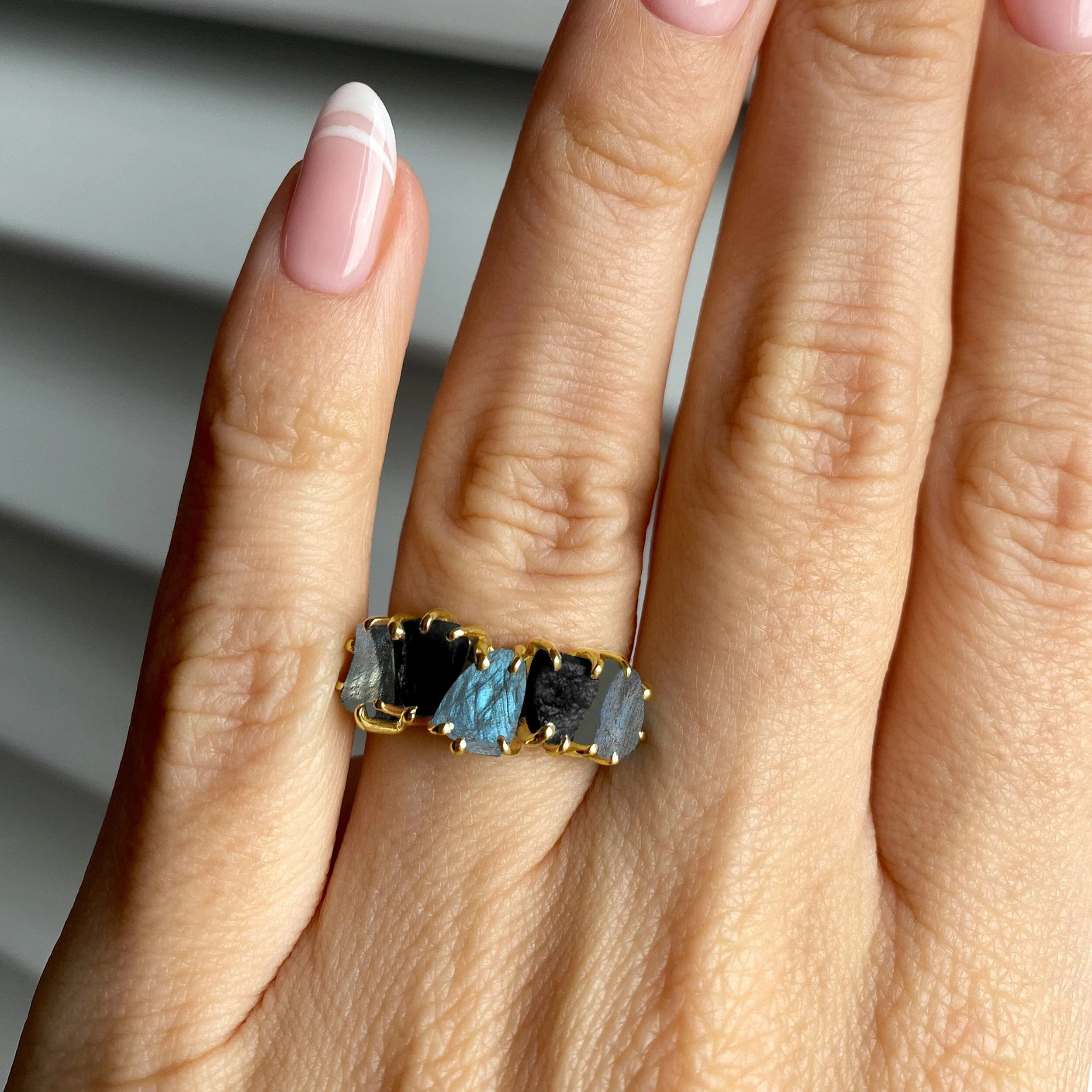 Raw Crystal Ring - Luminous Labradorite & Black Obsidian - Image 22