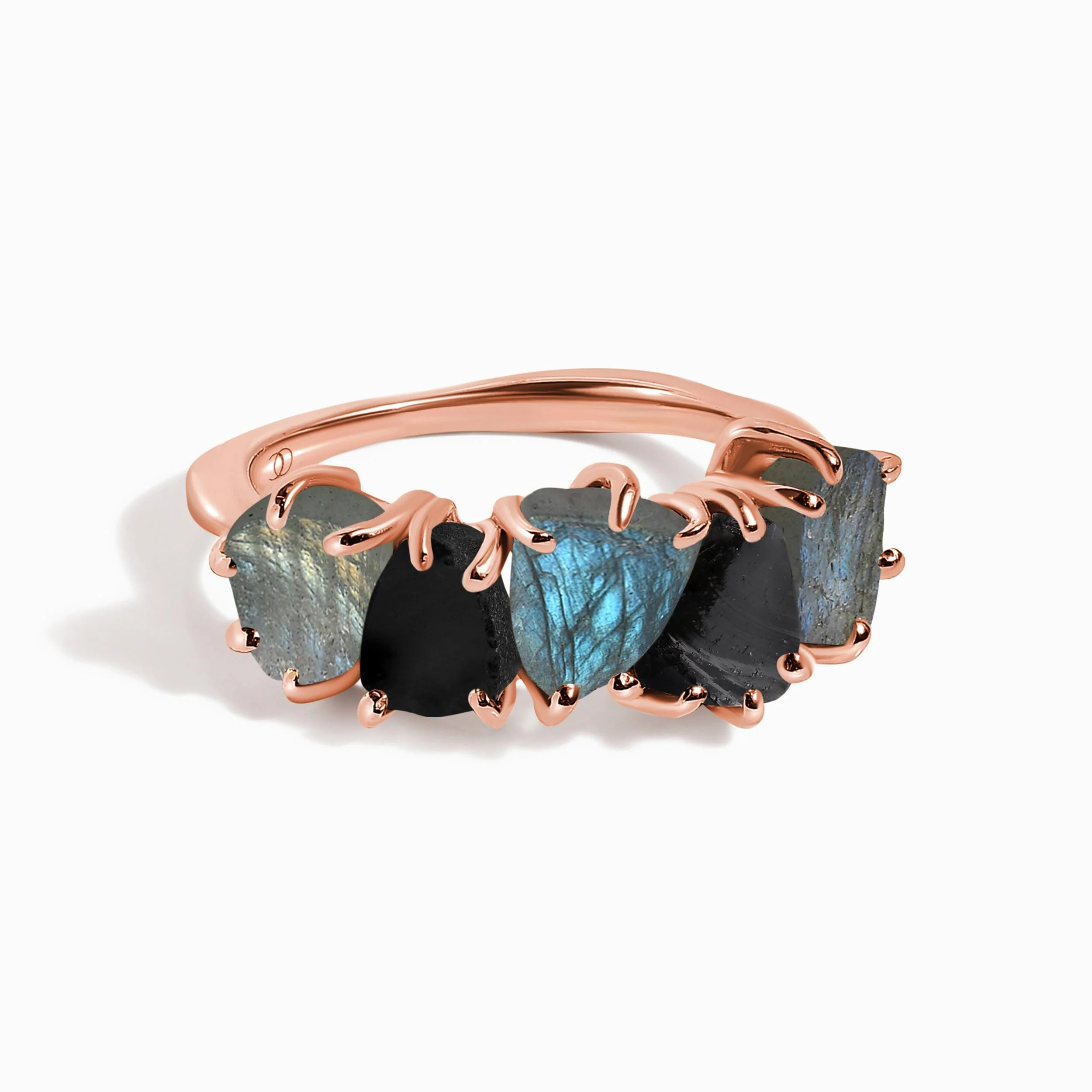Raw Crystal Ring - Luminous Labradorite & Black Obsidian - Image 4