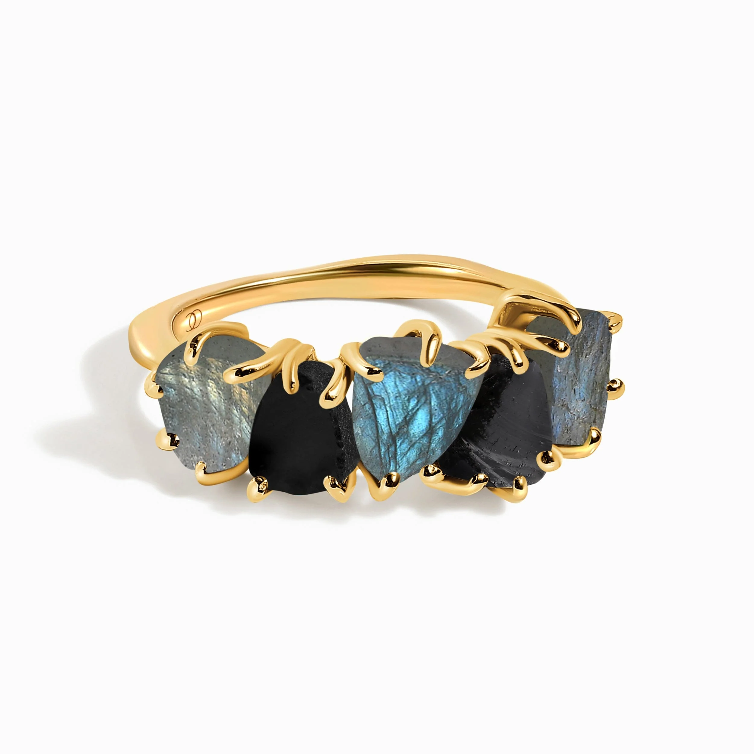 Raw Crystal Ring - Luminous Labradorite & Black Obsidian - Image 7