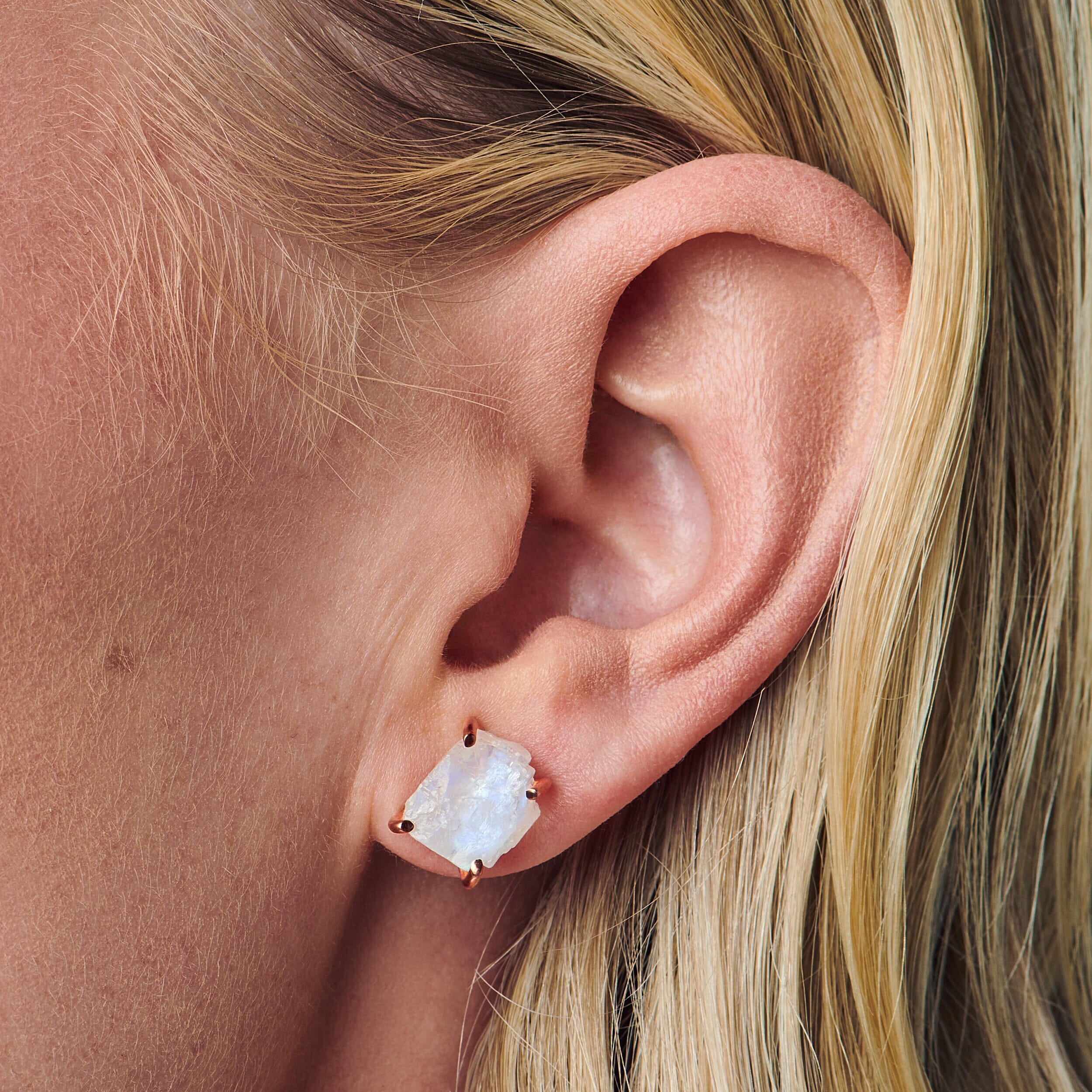 Raw Crystal Studs - Moonstone Studs - Image 4