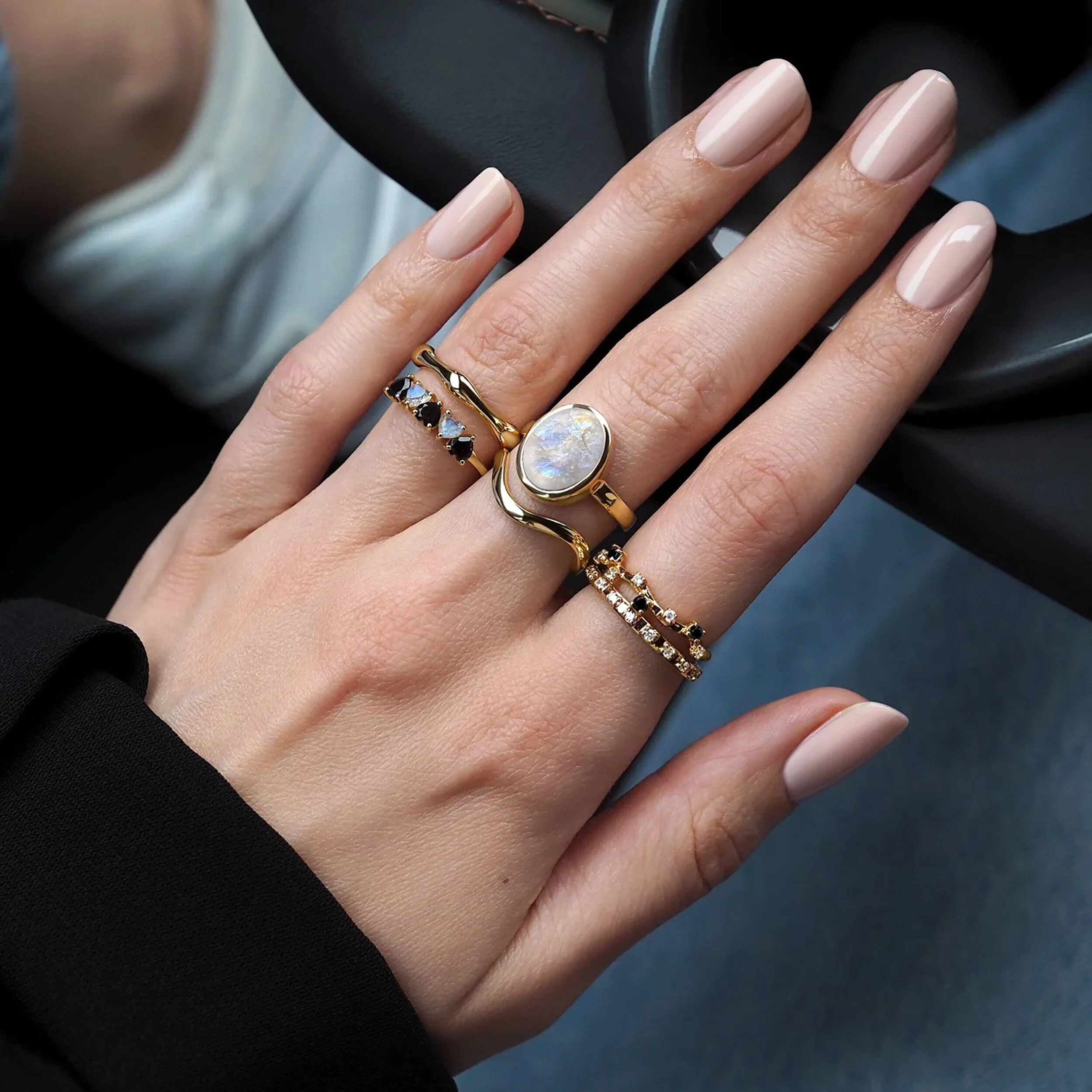 Raw Moonstone Enfolded Ring & Waves Band - Image 12