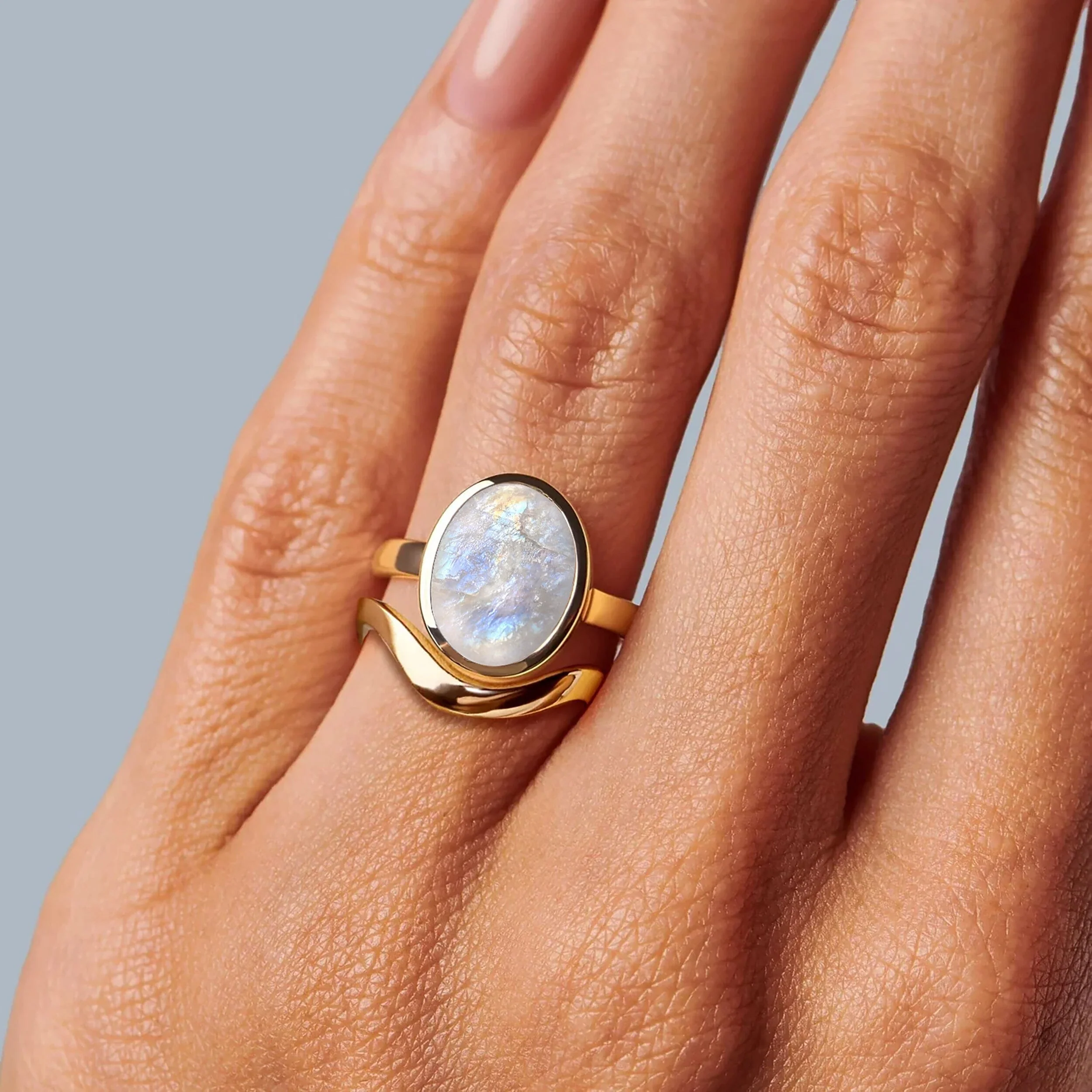 Raw Moonstone Enfolded Ring & Waves Band - Image 18