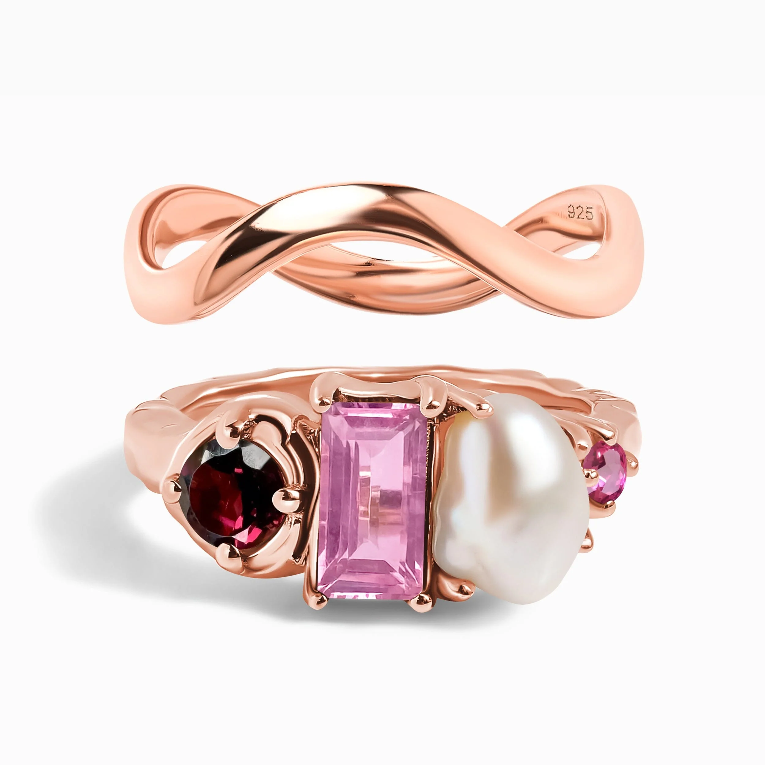 Rhodolite Garnet Treasure Ring & Waves Band - Image 3