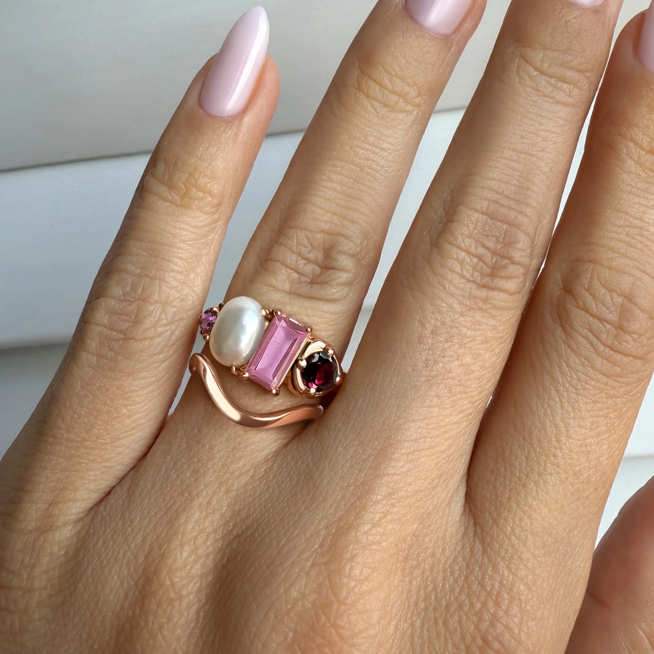 Rhodolite Garnet Treasure Ring & Waves Band - Image 4