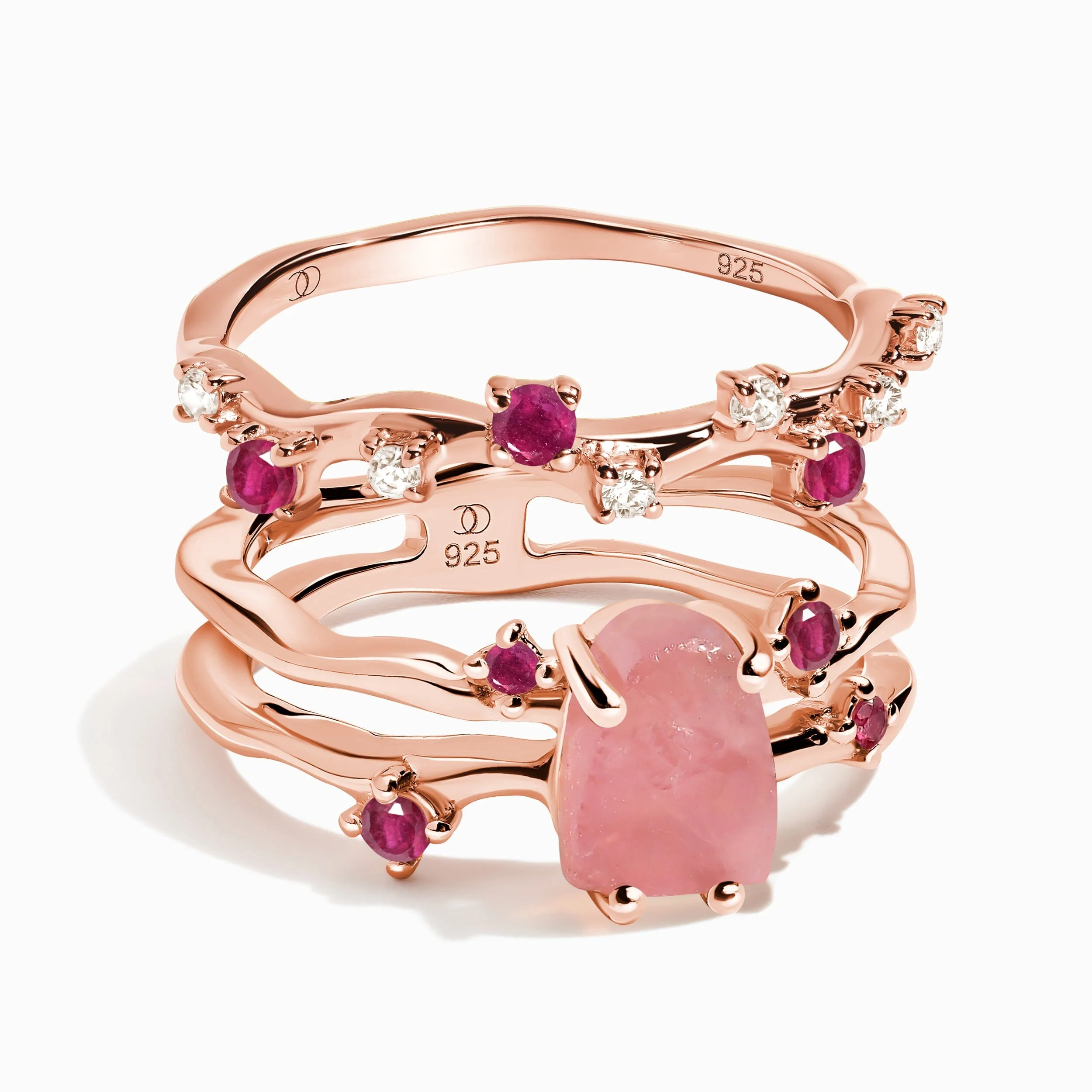 Rose Quartz Flow Ring & Ruby Stardust Band - Image 3