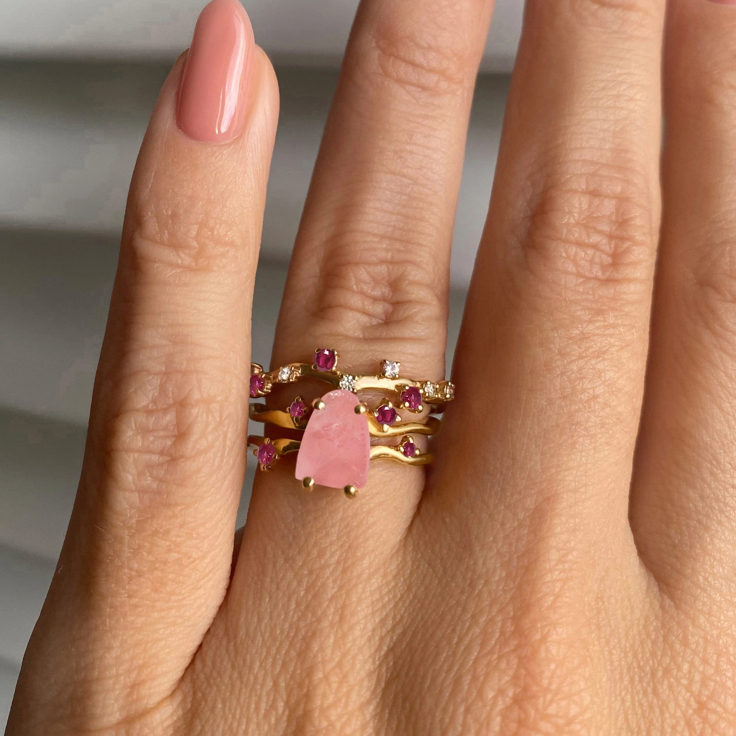 Rose Quartz Flow Ring & Ruby Stardust Band - Image 6