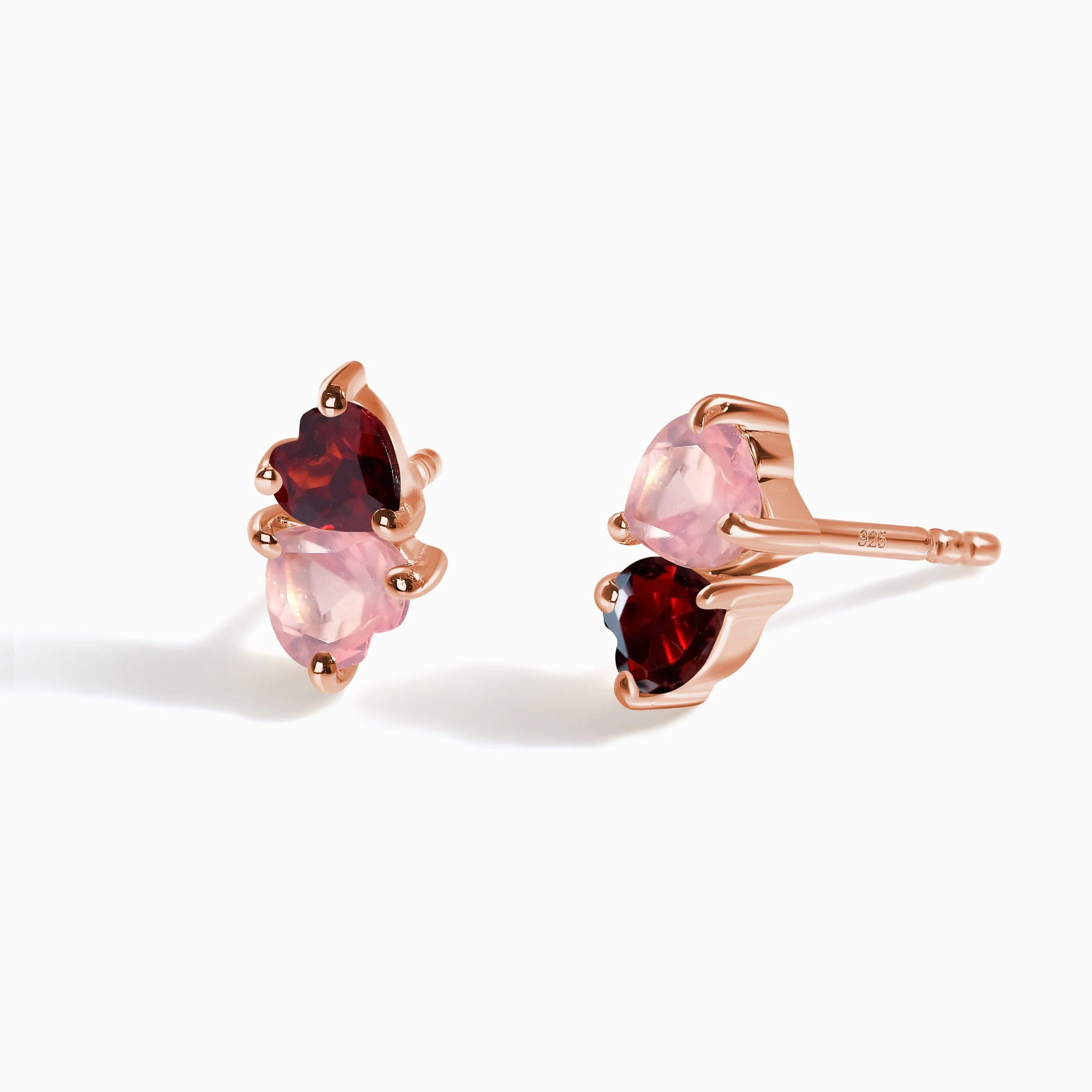 Rose Quartz & Garnet Earrings - Floating Hearts - Image 3
