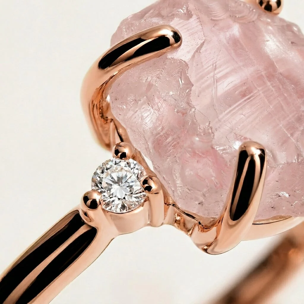 Rose Quartz Lab Diamond Ring - Raw Allure - Image 13