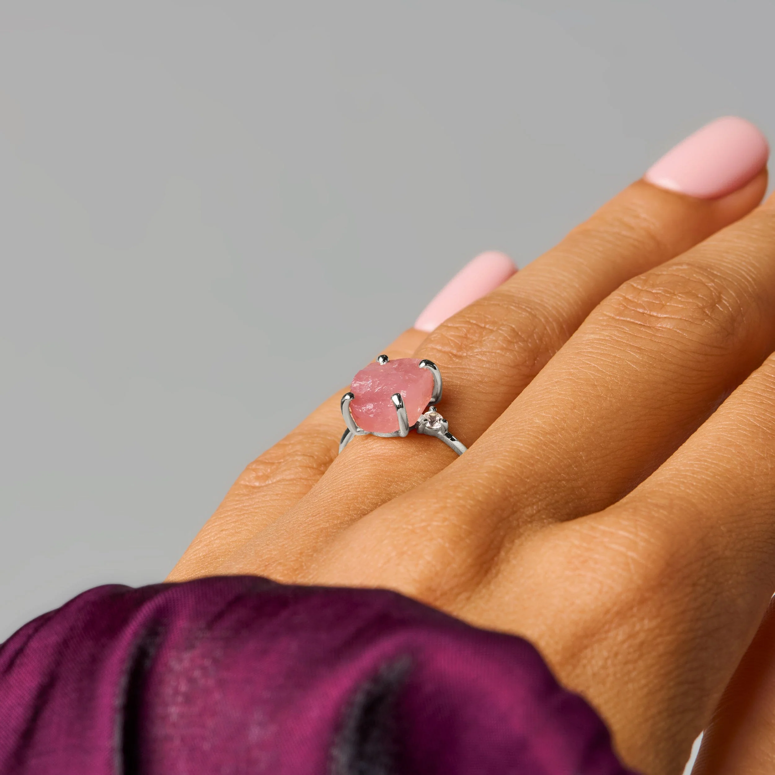 Rose Quartz Lab Diamond Ring - Raw Allure - Image 17