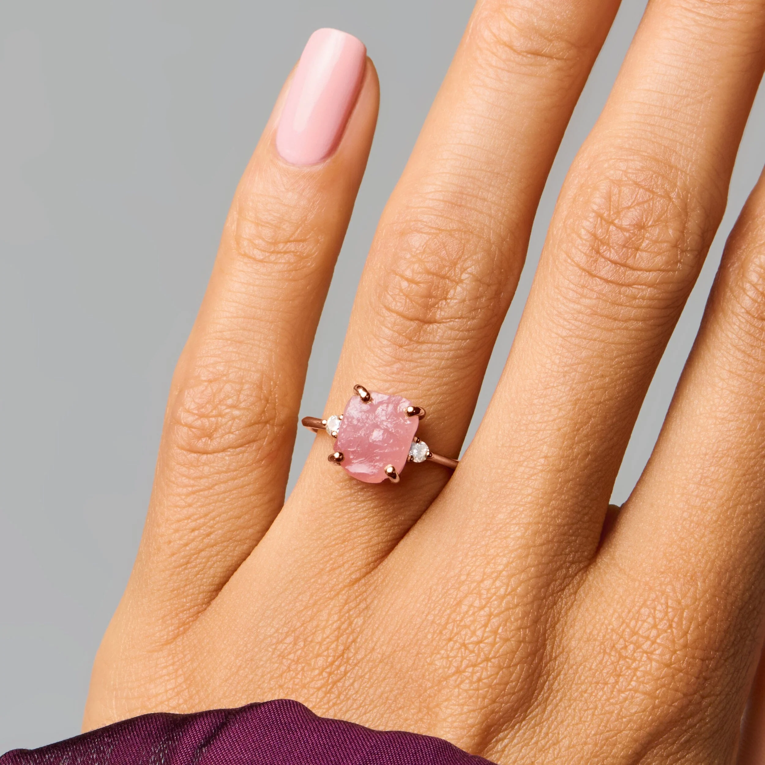 Rose Quartz Lab Diamond Ring - Raw Allure - Image 18