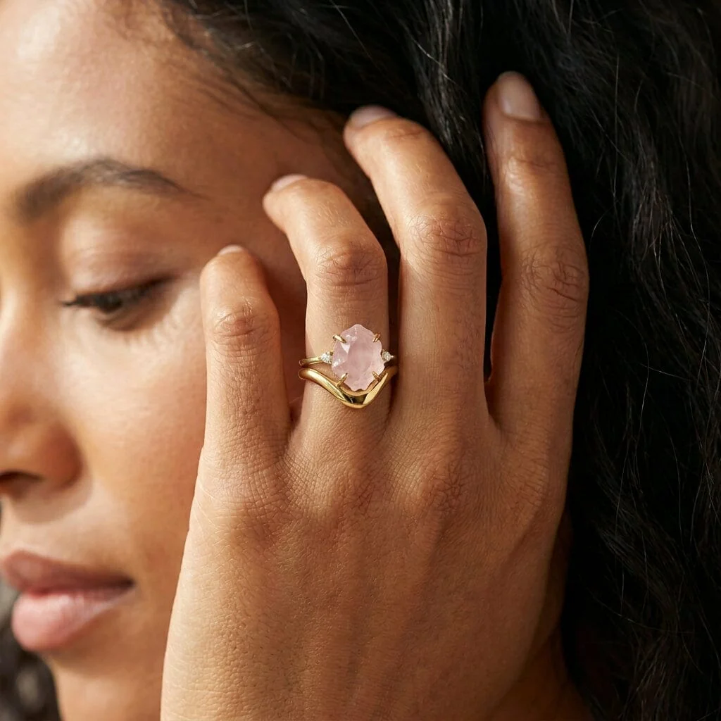 Rose Quartz Lab Diamond Ring - Raw Allure - Image 8