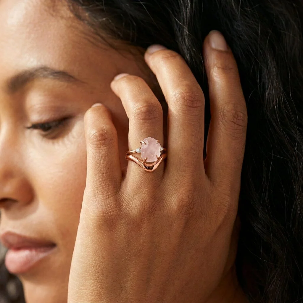 Rose Quartz Lab Diamond Ring - Raw Allure - Image 9