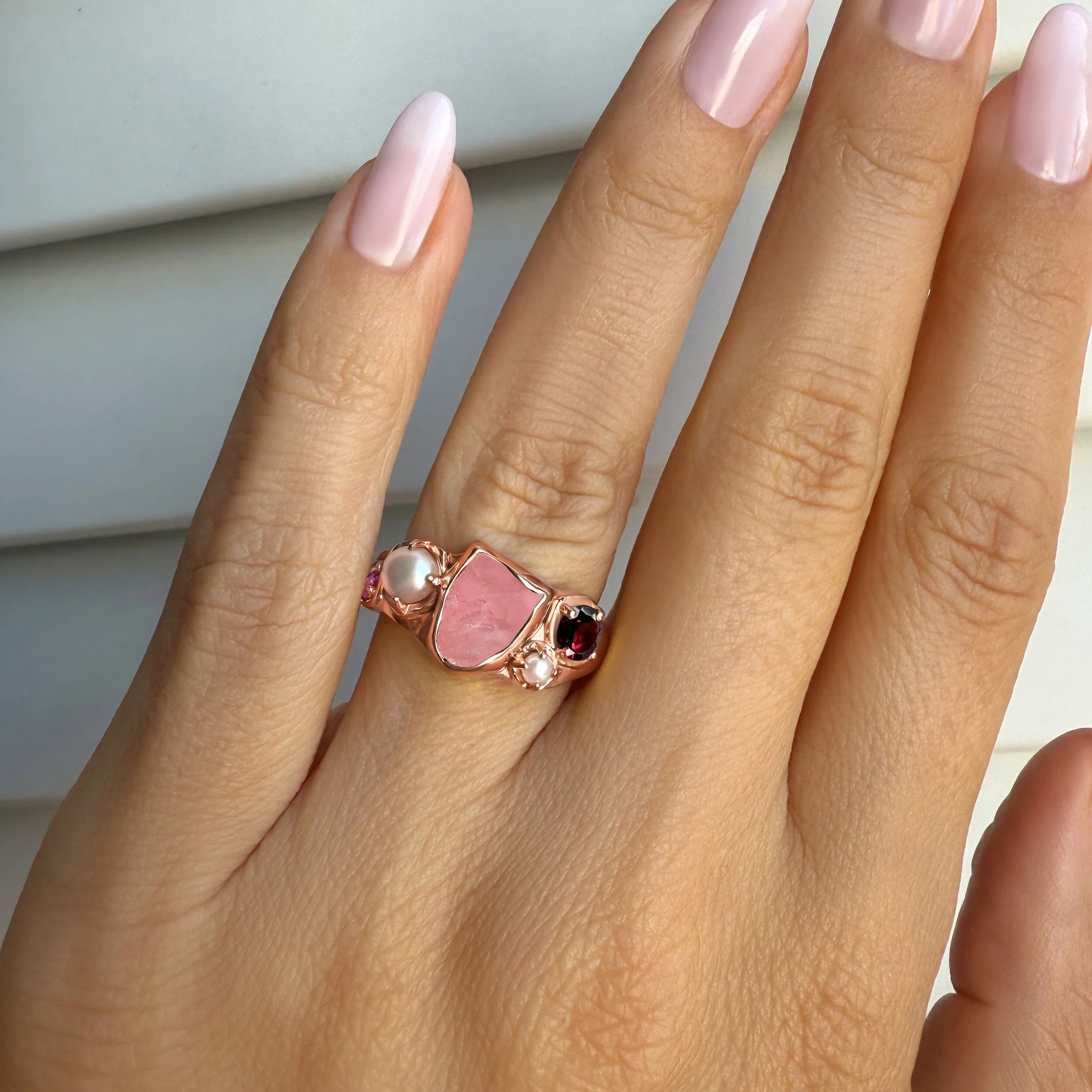 Rose Quartz Pearl Ring - Aurora Heirloom - Image 4