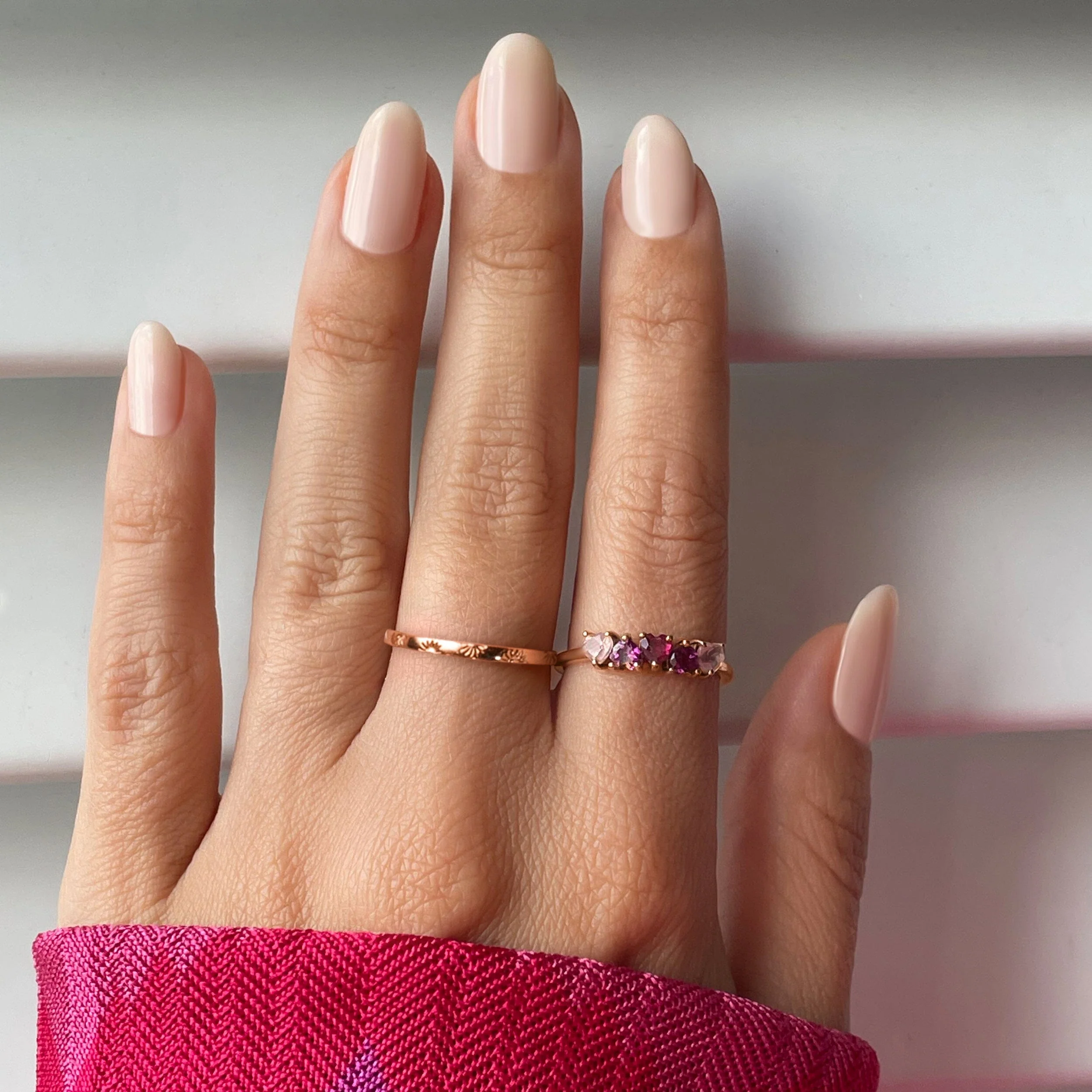 Rose Quartz Rhodolite Ring - Crush On You & Starry Ring - Sky - Image 5